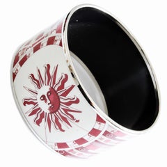 Hermes 65 Red Sun Zodiac Astrologie Extra Wide Printed Enamel Bracelet
