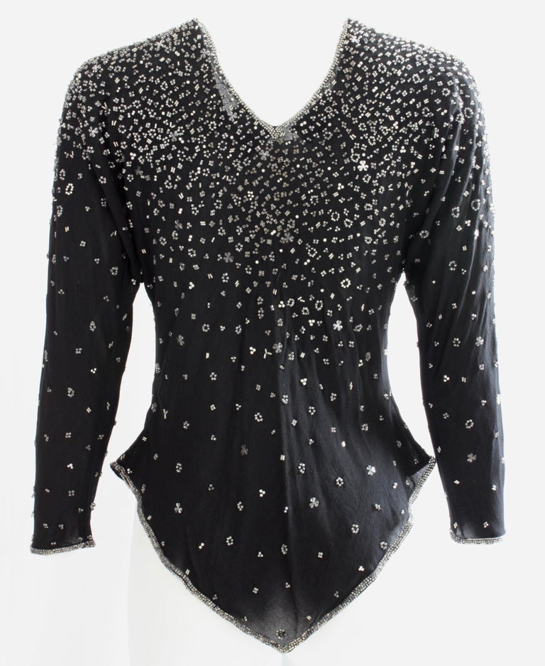 Rare Halston Black Embellished Silk Blouse Evening Wear Montaldo's ...
