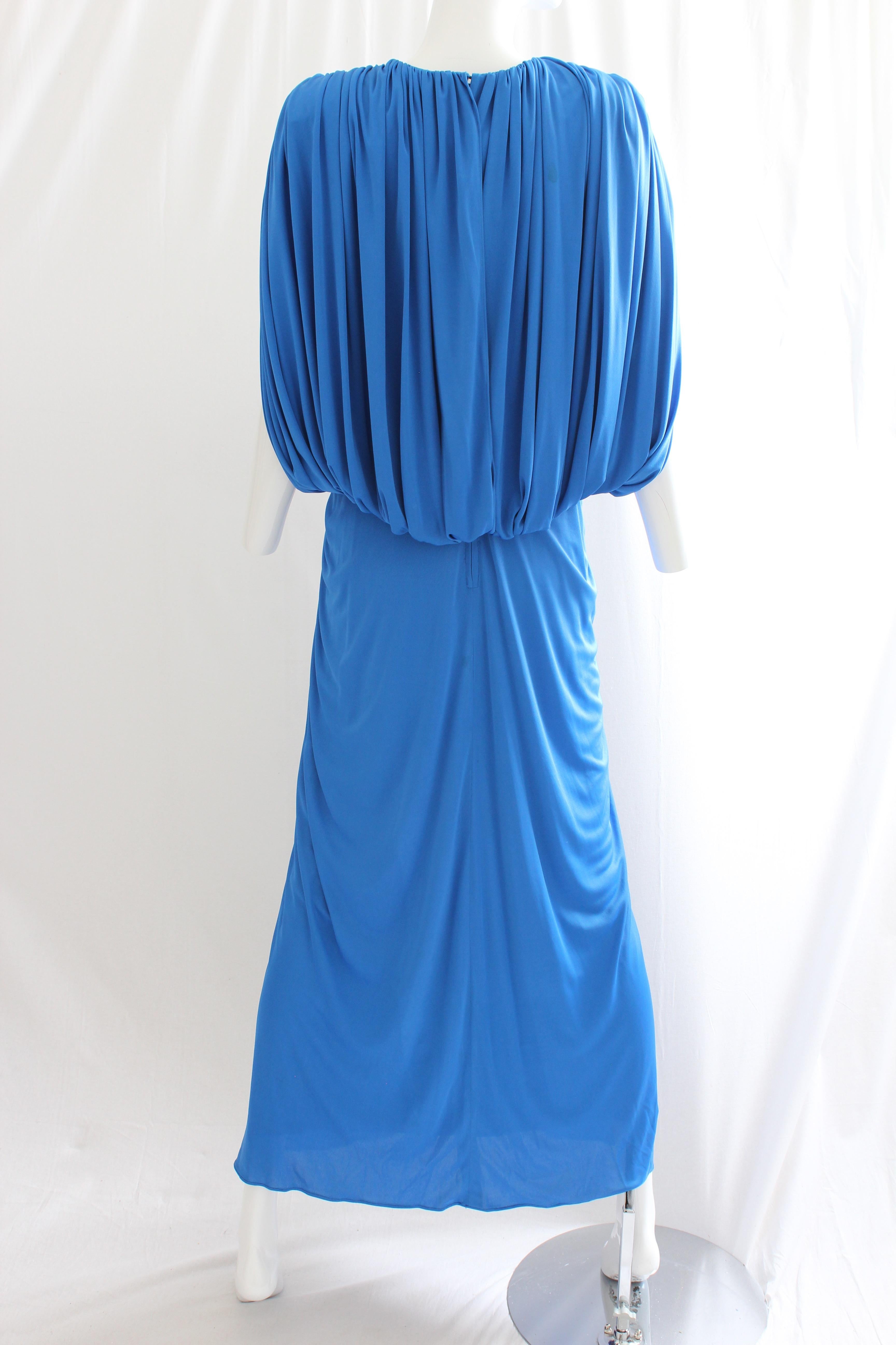 Women's Tadashi Early Draped Cerulean Goddess Evening Gown With Embellished Waist 