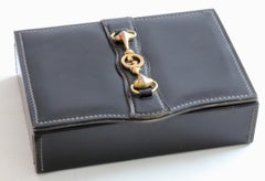 Vintage Gucci Black Leather Jewelry Case Trinket Box Equestrian Motif Horse Bit