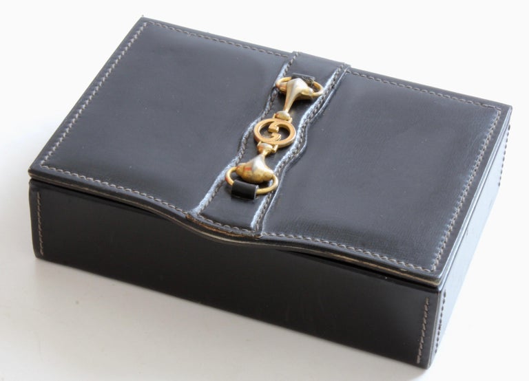 Vintage Gucci Black Leather Jewelry Case Trinket Box  display picture 2