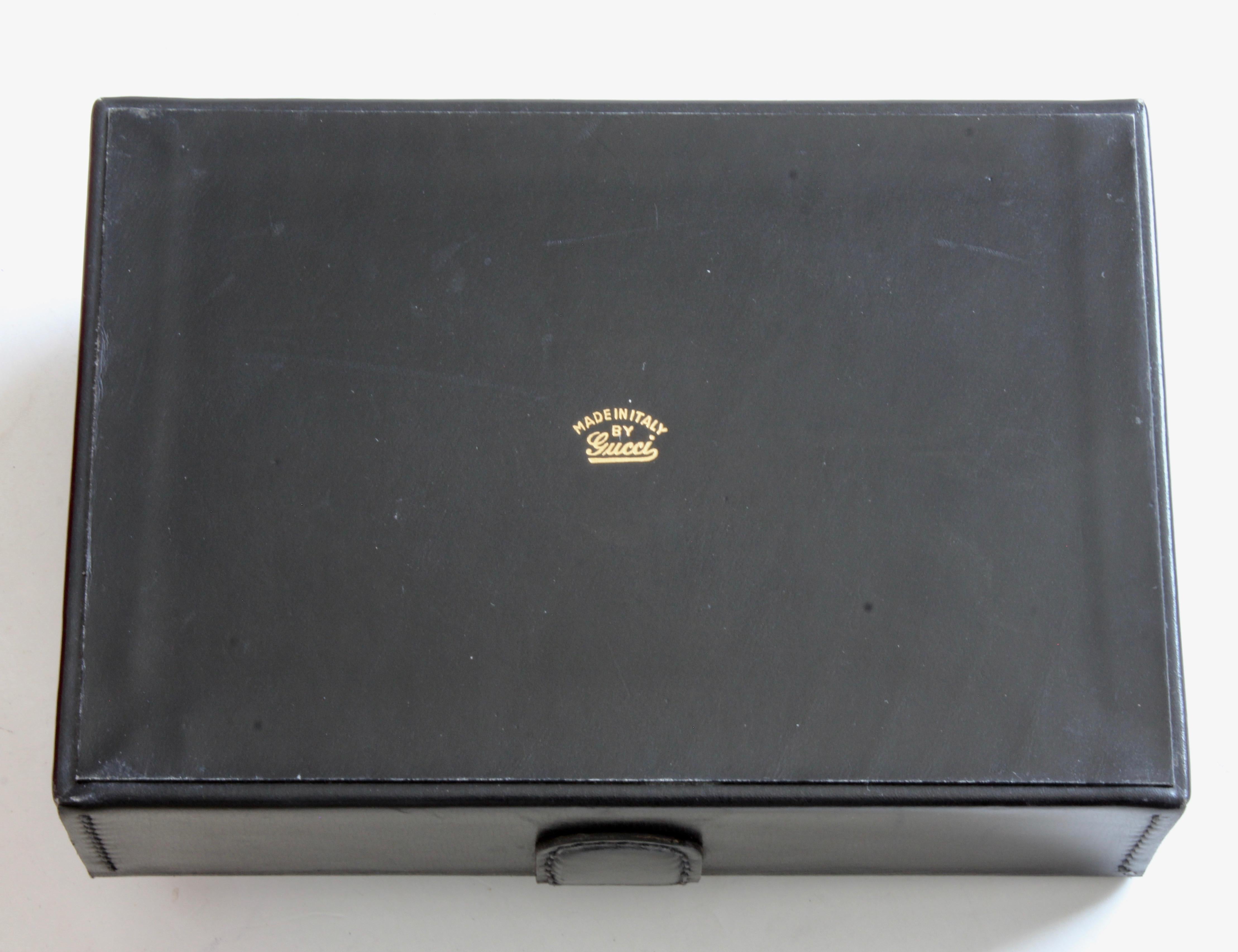 Vintage Gucci Black Leather Jewelry Case Trinket Box Equestrian Motif Horse Bit 3