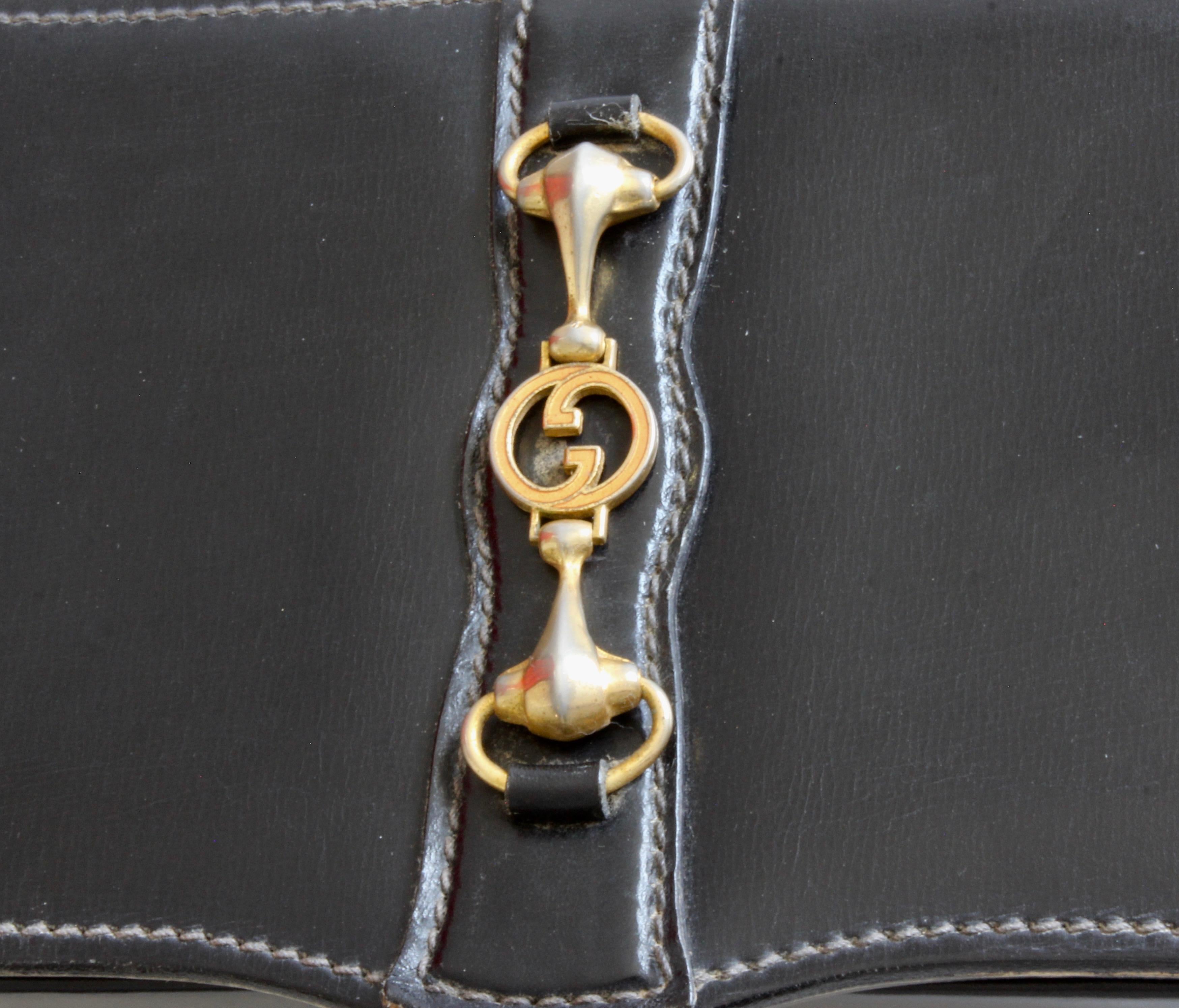 Vintage Gucci Black Leather Jewelry Case Trinket Box Equestrian Motif Horse Bit 4