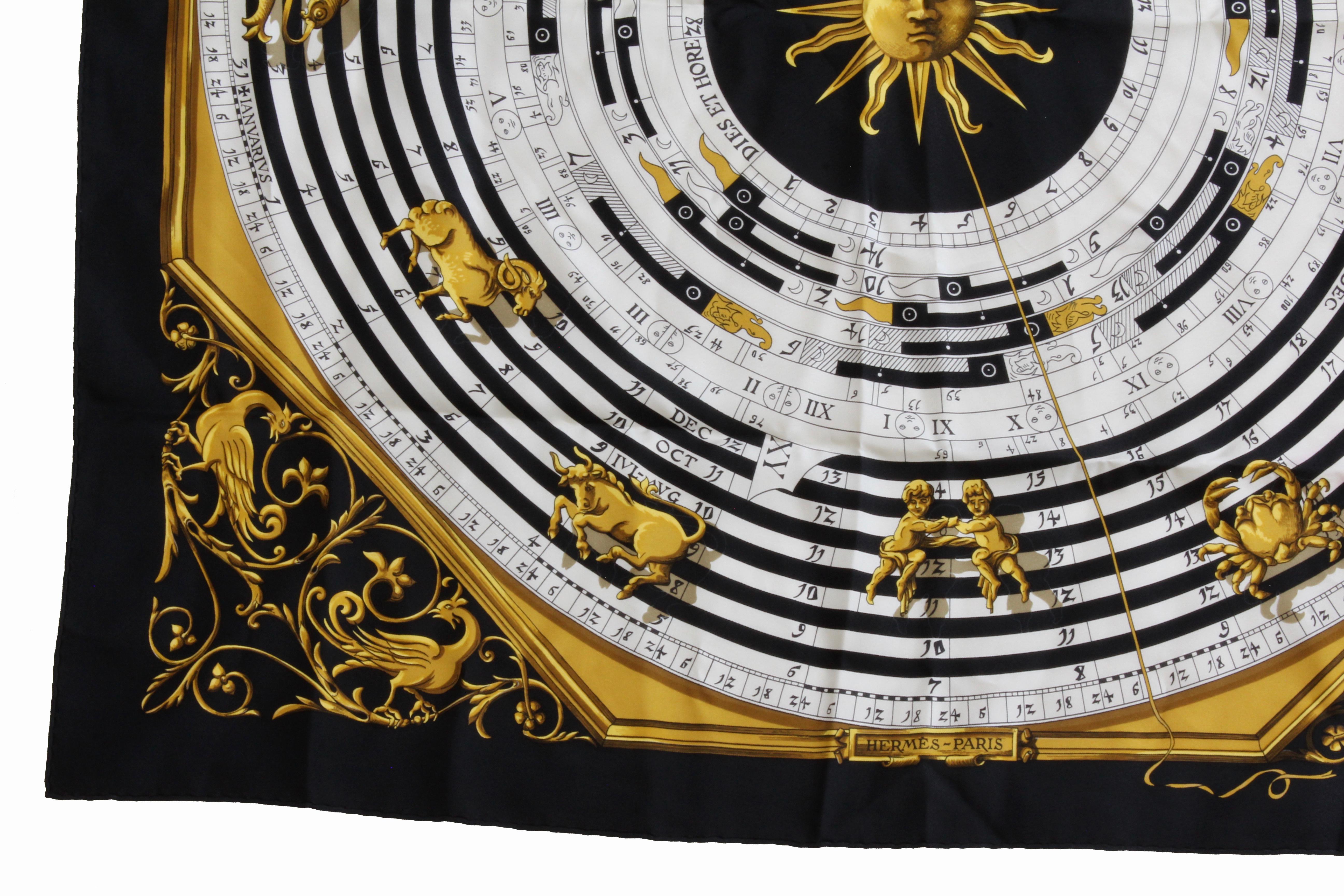 Beige Hermes Astrologie Silk Scarf Dies Et Hore 90cm Francoise Faconnet Black Gold 90s