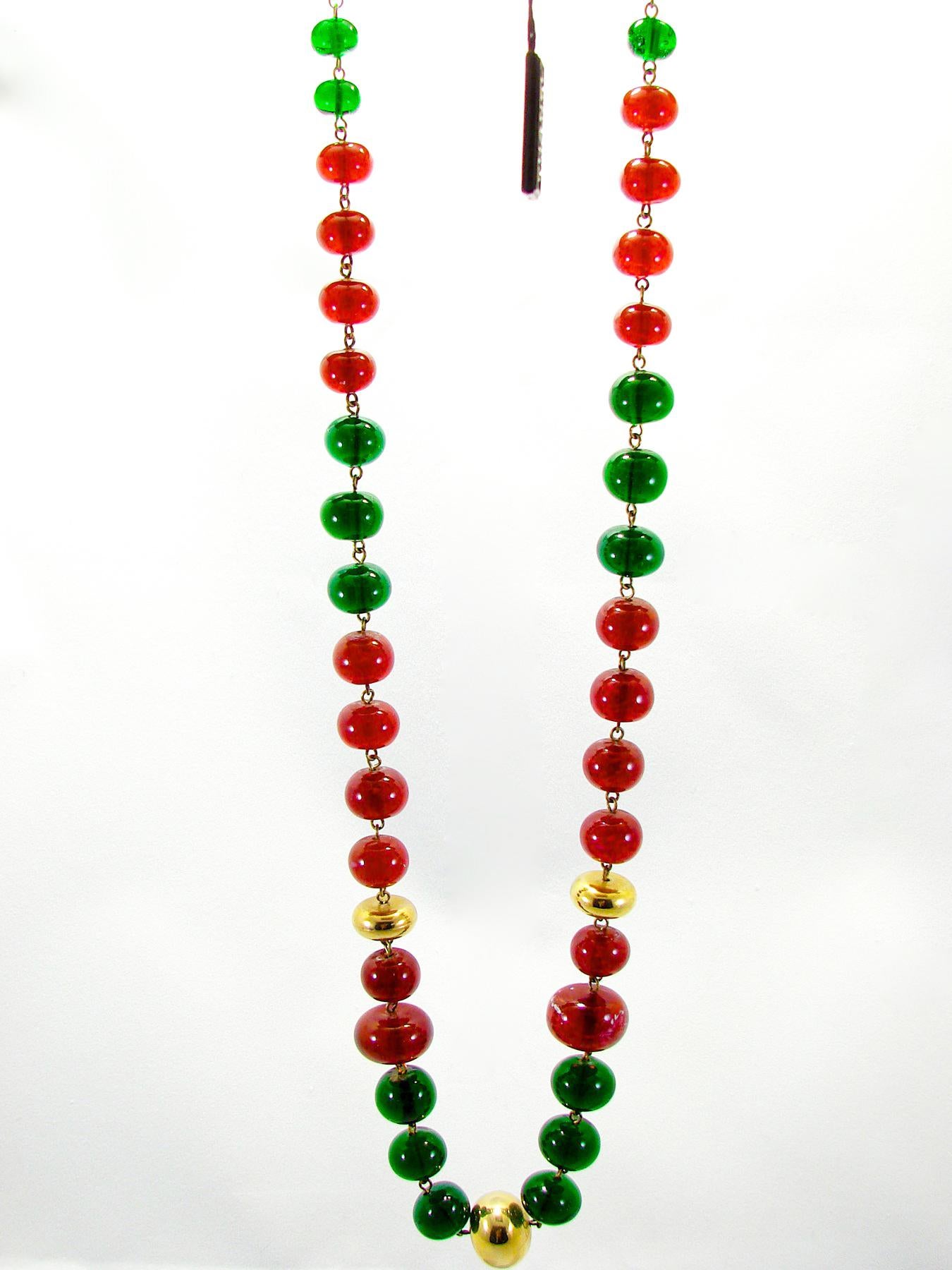 Vintage Chanel Beaded Necklace Red & Green Poured Glass Goossens 1970s  1