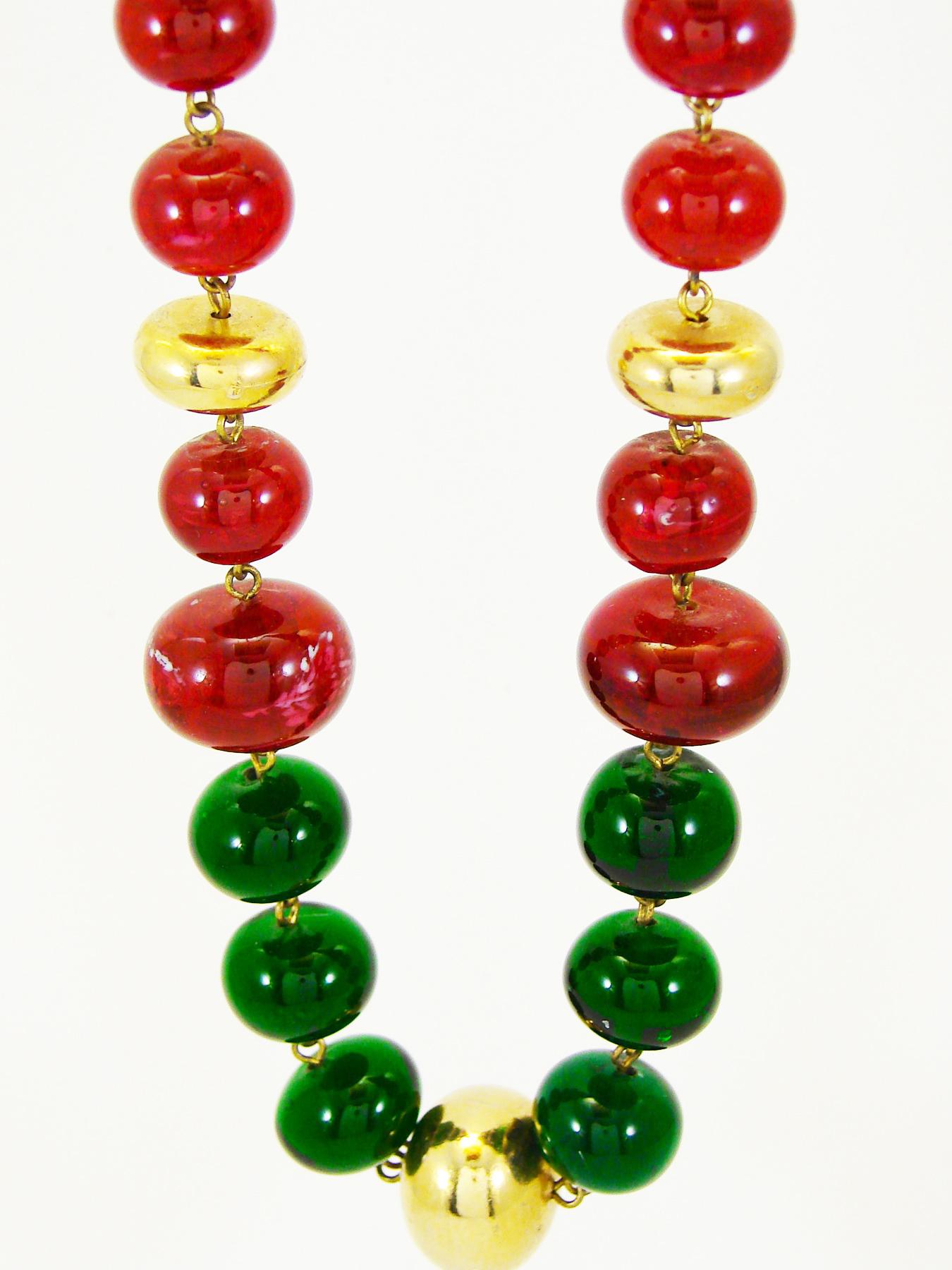 Vintage Chanel Beaded Necklace Red & Green Poured Glass Goossens 1970s  2