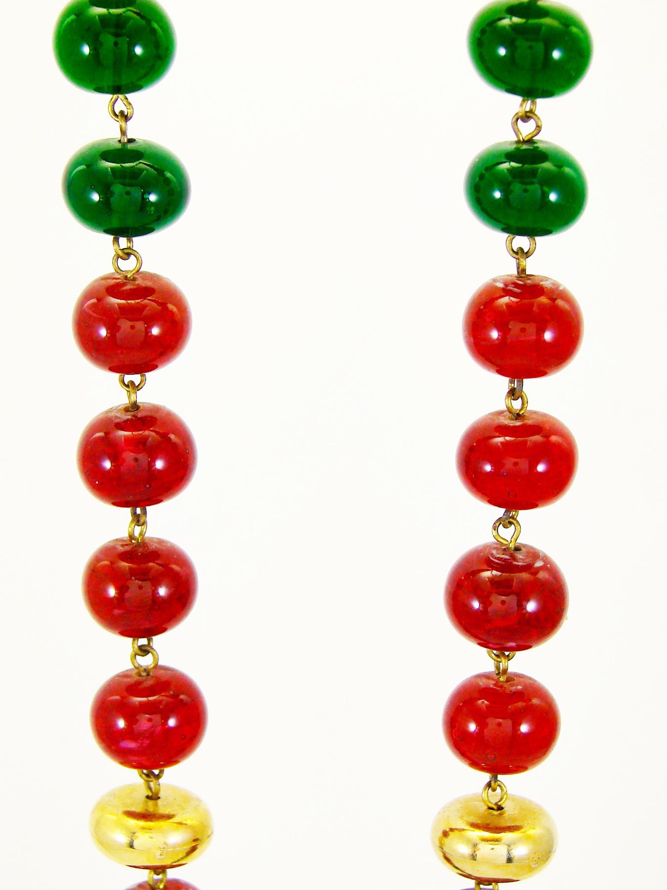 Vintage Chanel Beaded Necklace Red & Green Poured Glass Goossens 1970s  In Good Condition In Port Saint Lucie, FL