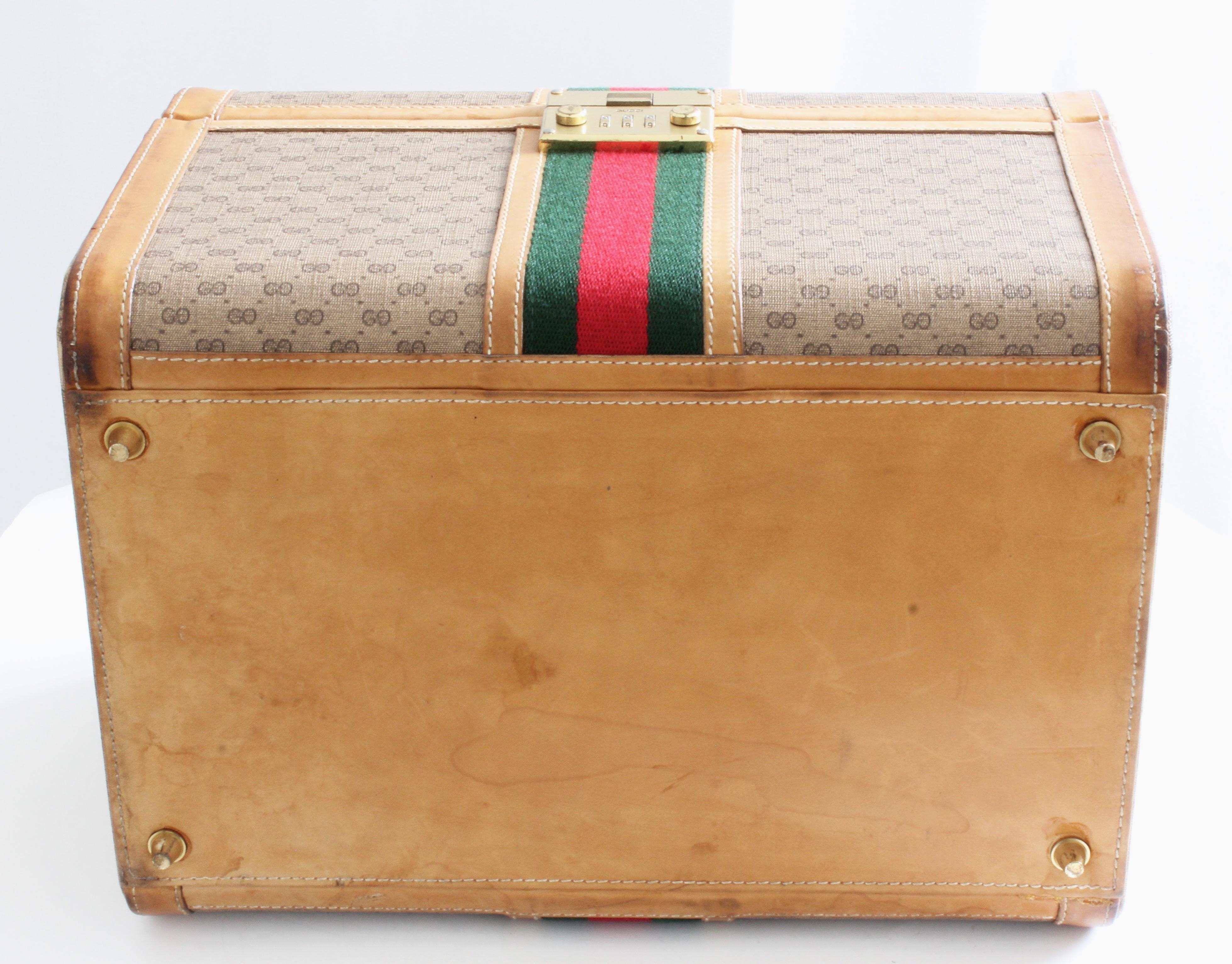 Brown Gucci Train Case with Mirror & Lock GG Logo Canvas Webbing & Leather Travel Bag