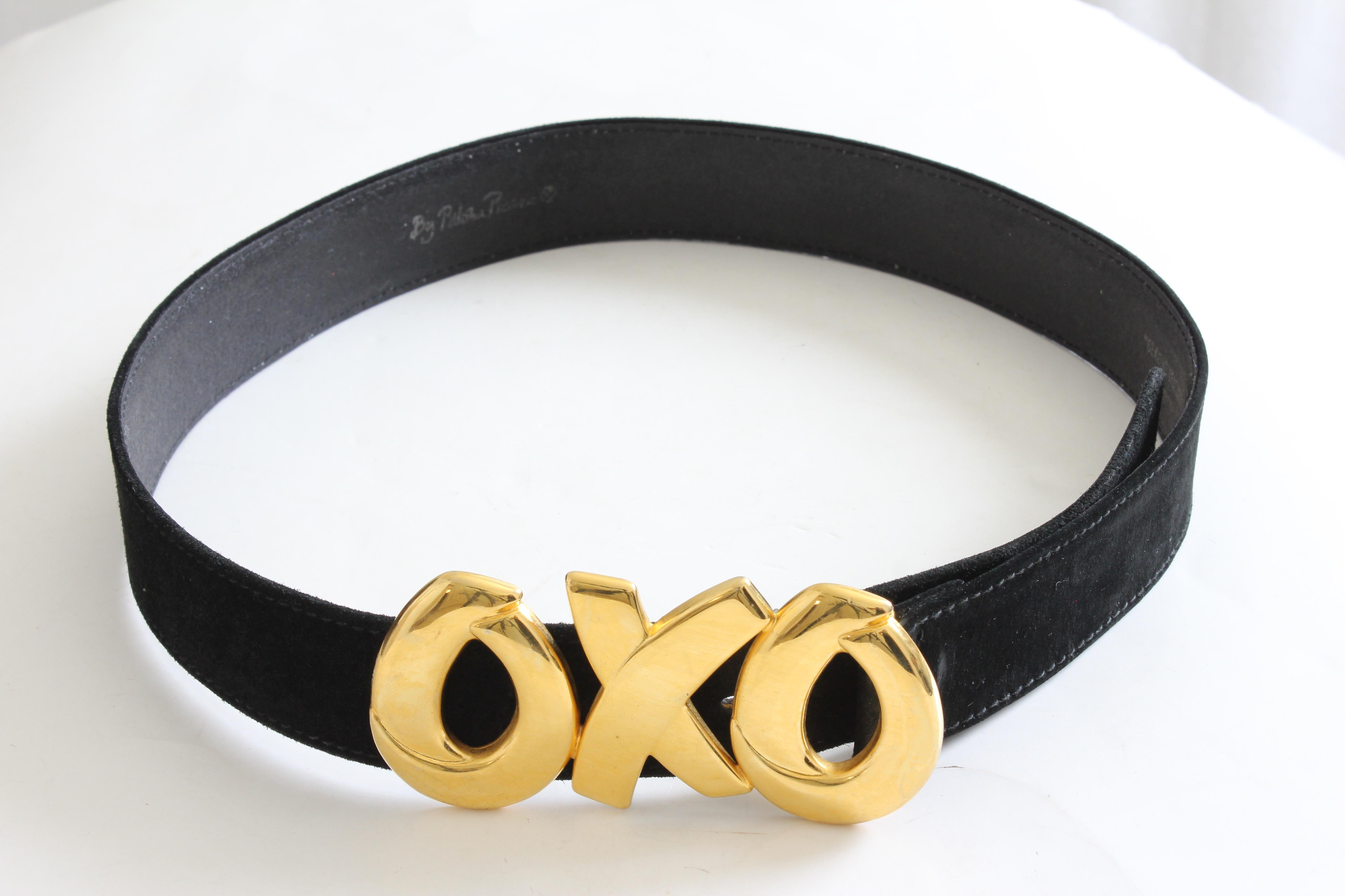 Women's or Men's Paloma Picasso Massive OXO Gold Metal Buckle & Black Suede Belt Sz M 75cm 80s