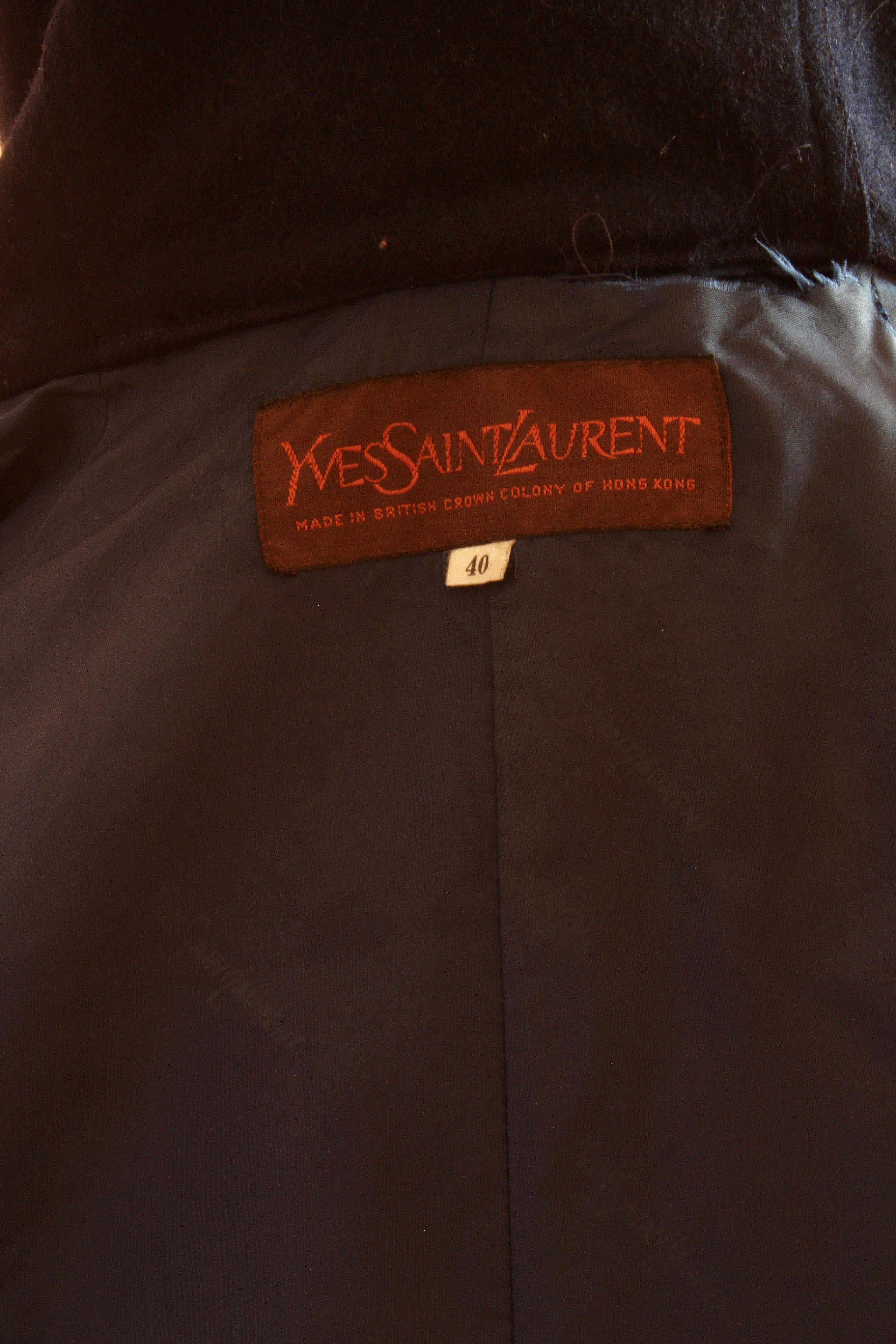 70s Yves Saint Laurent Navy Wool Belted Coat with Hood YSL sz 40 1