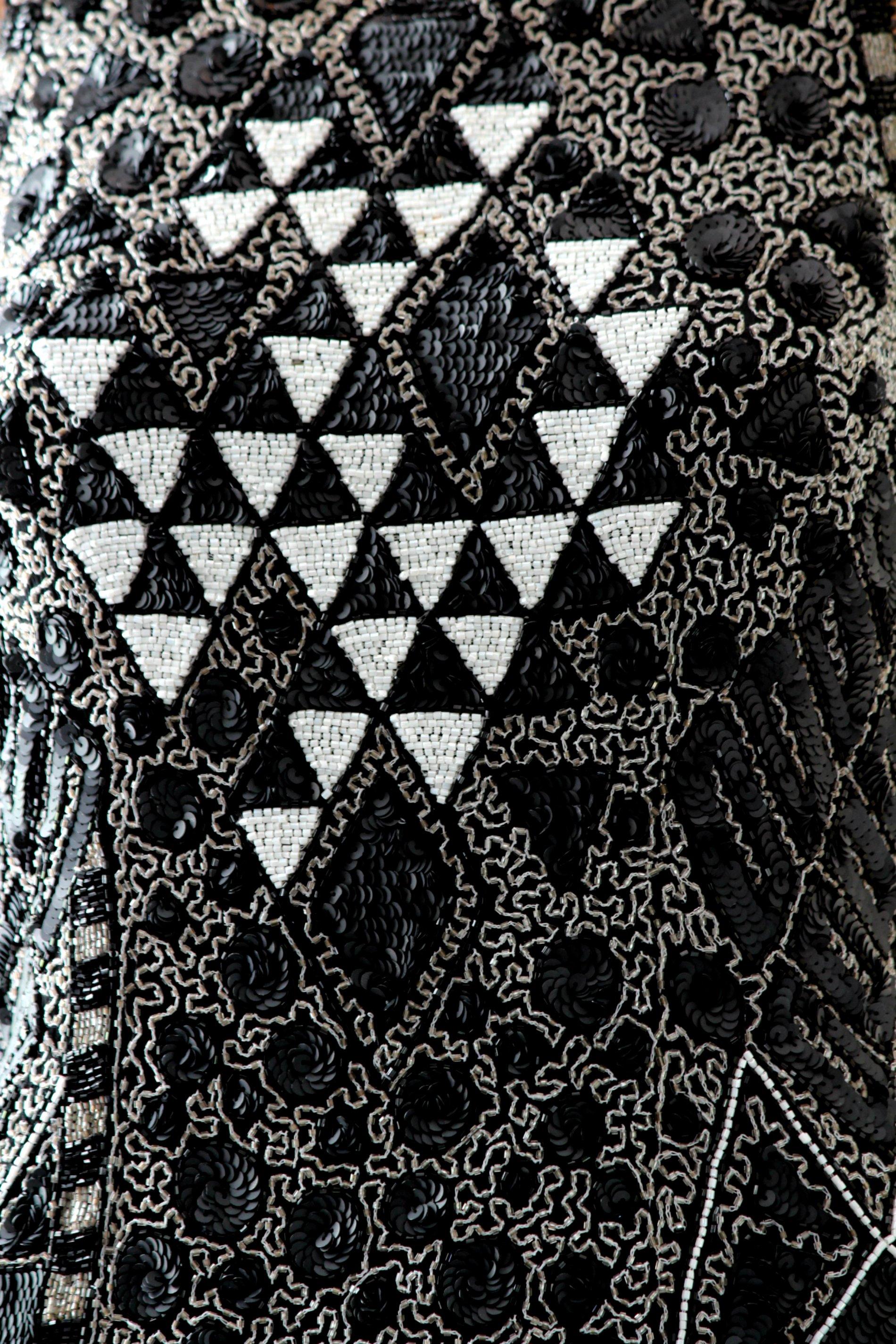 Naeem Khan Riazee Embellished Blouse Black & White Beads Sequins Formal Sz S  2