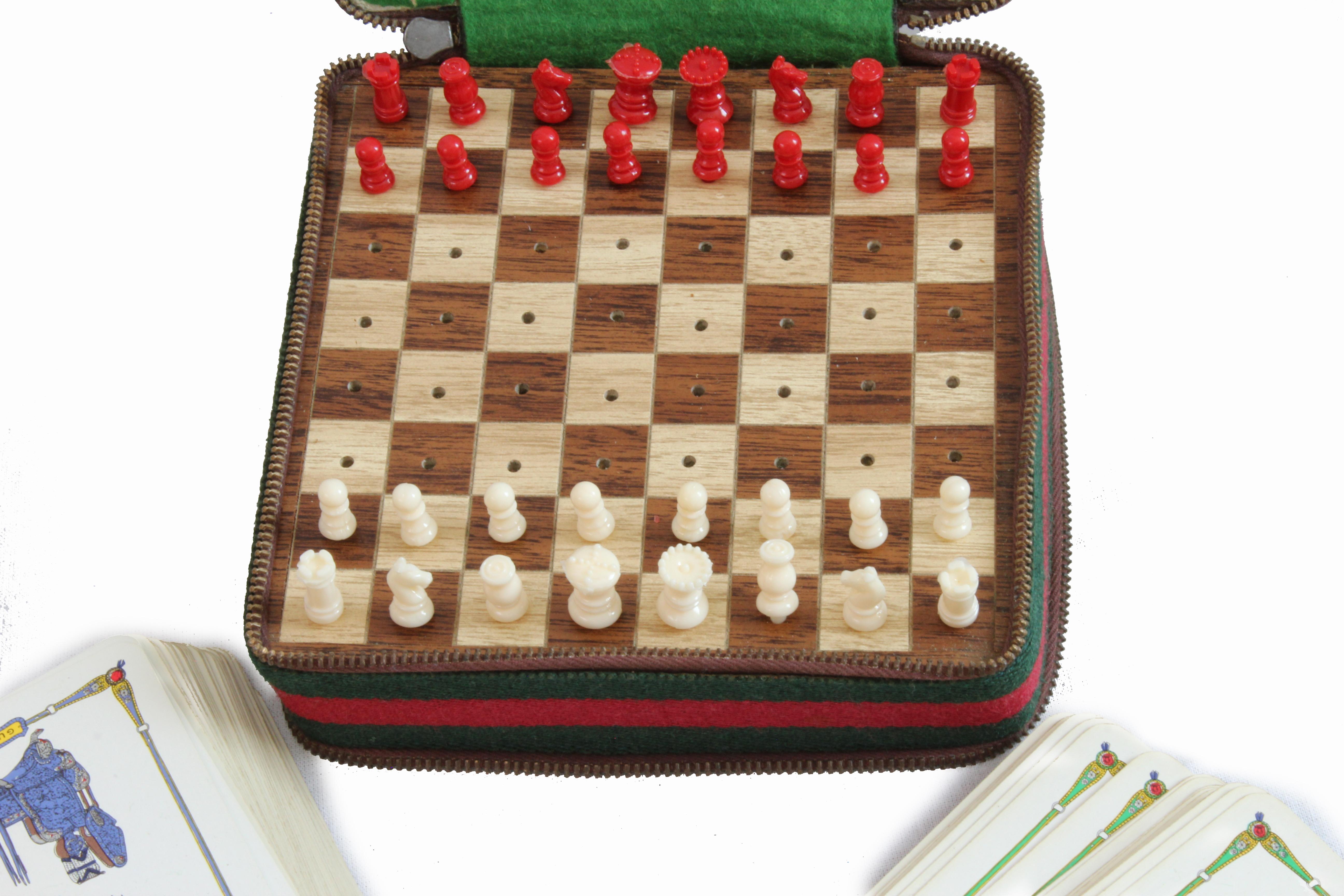 Gucci Vintage Leather Case with Webbing Poker Dice Cards Chess Travel Game Set 2