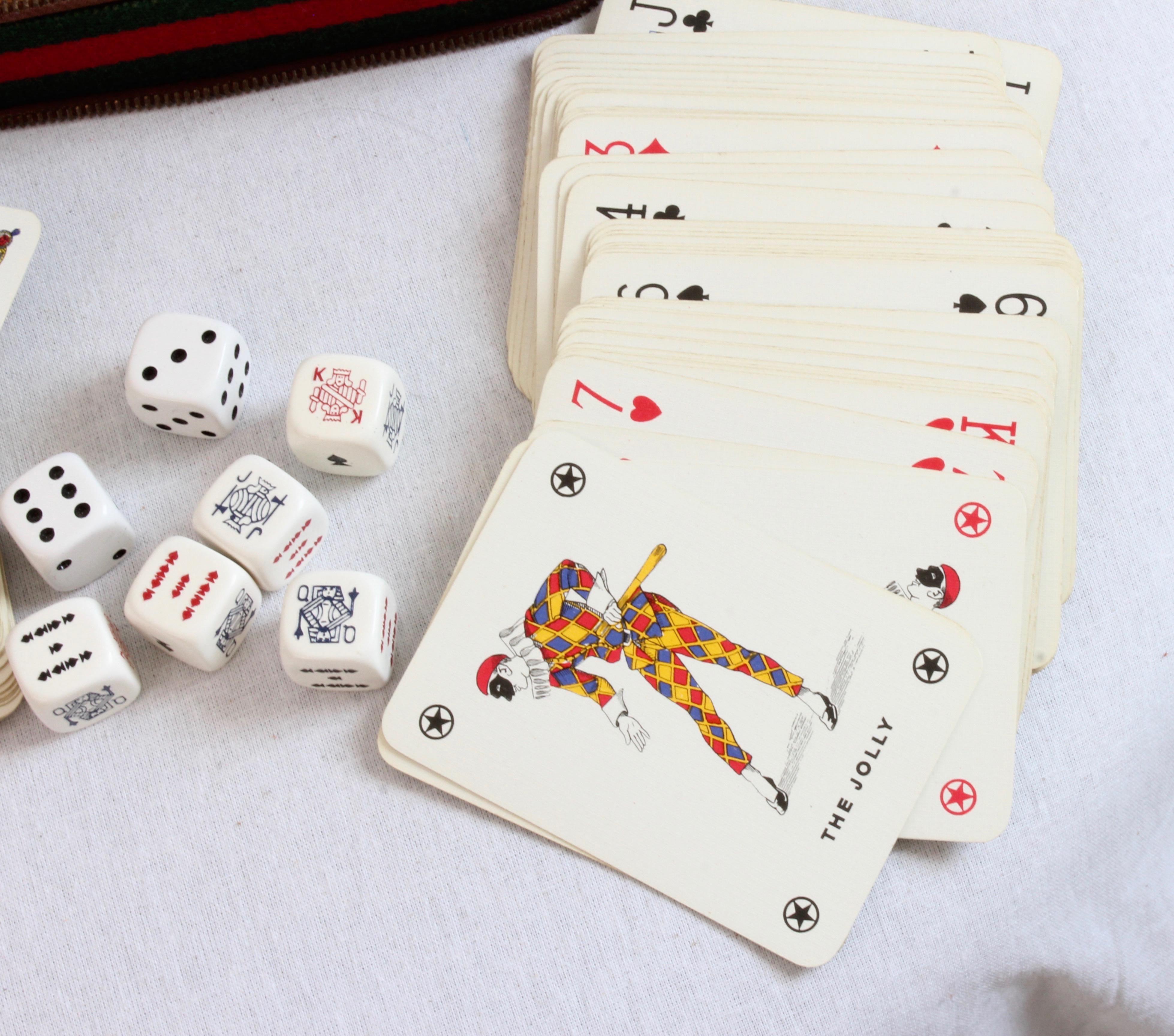 Gucci Vintage Leather Case with Webbing Poker Dice Cards Chess Travel Game Set 1