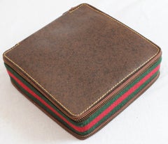 Gucci Vintage Leather Case with Webbing Poker Dice Cards Chess Travel Game Set
