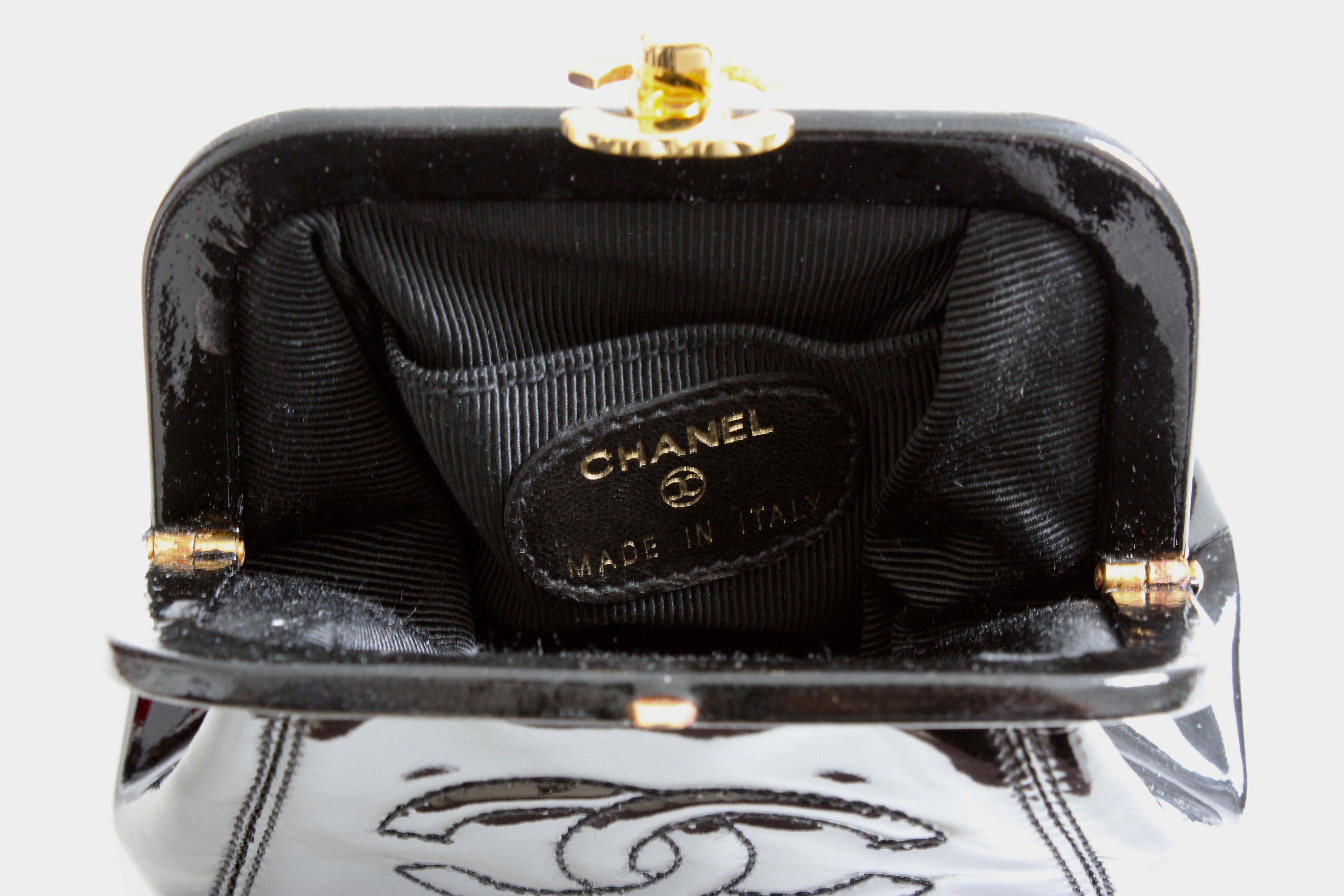 Chanel Black Patent Leather Small Coin Purse Clutch with Gold CC Clasp with Box 1