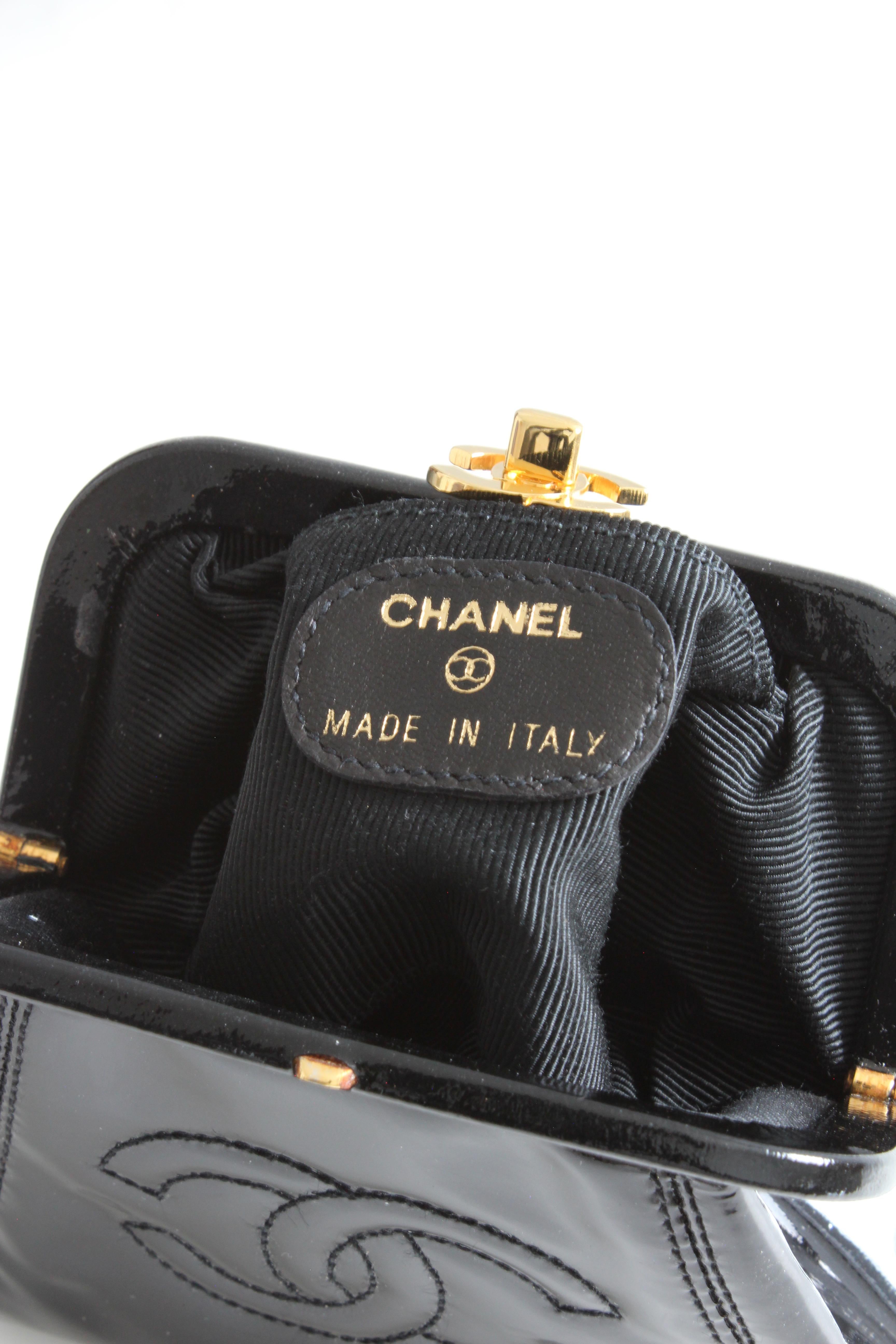 Chanel Black Patent Leather Small Coin Purse Clutch with Gold CC Clasp with Box 3