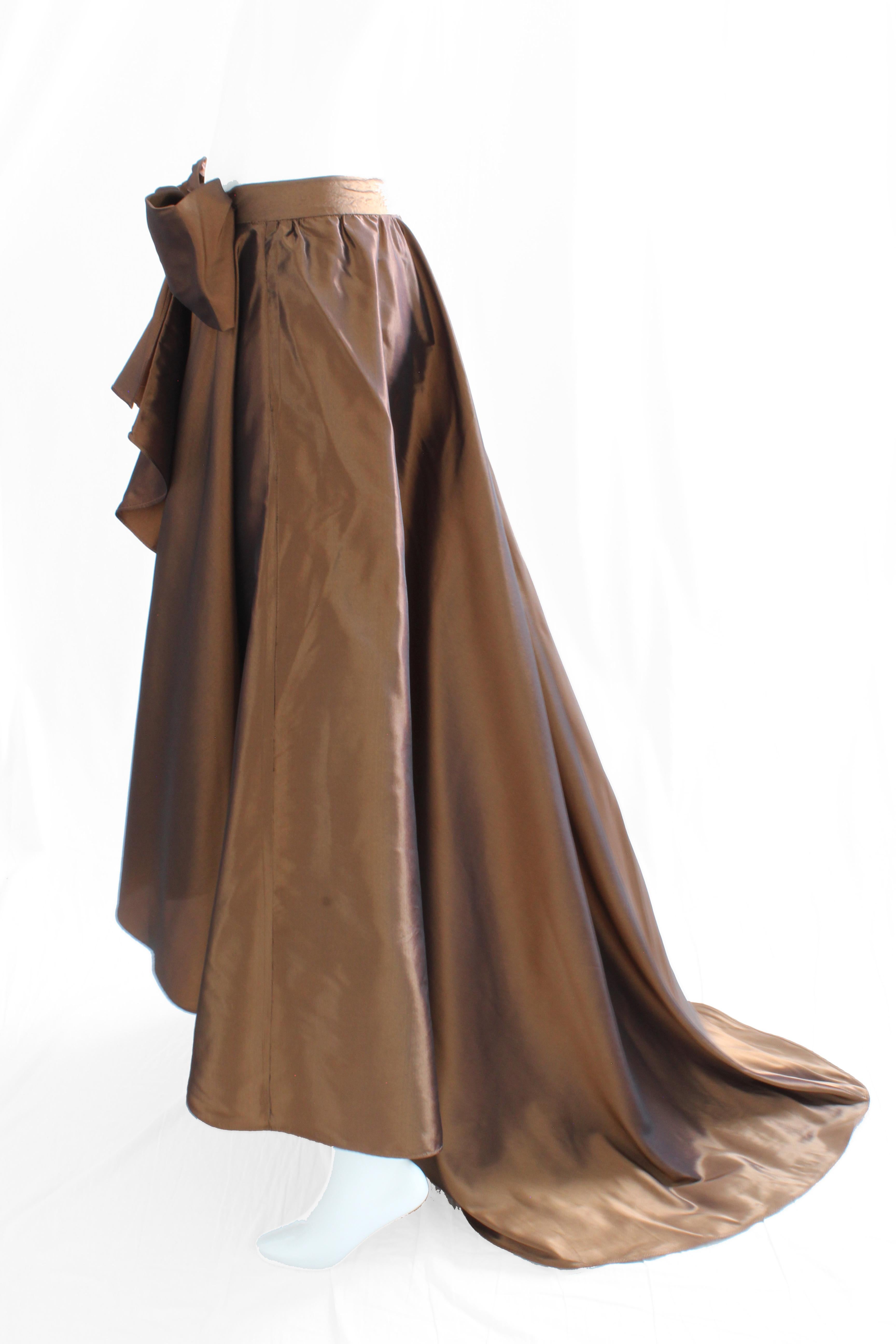 Brown Vicky Tiel Attributed Formal Wrap Skirt with Large Bow and Ruffle Detail 