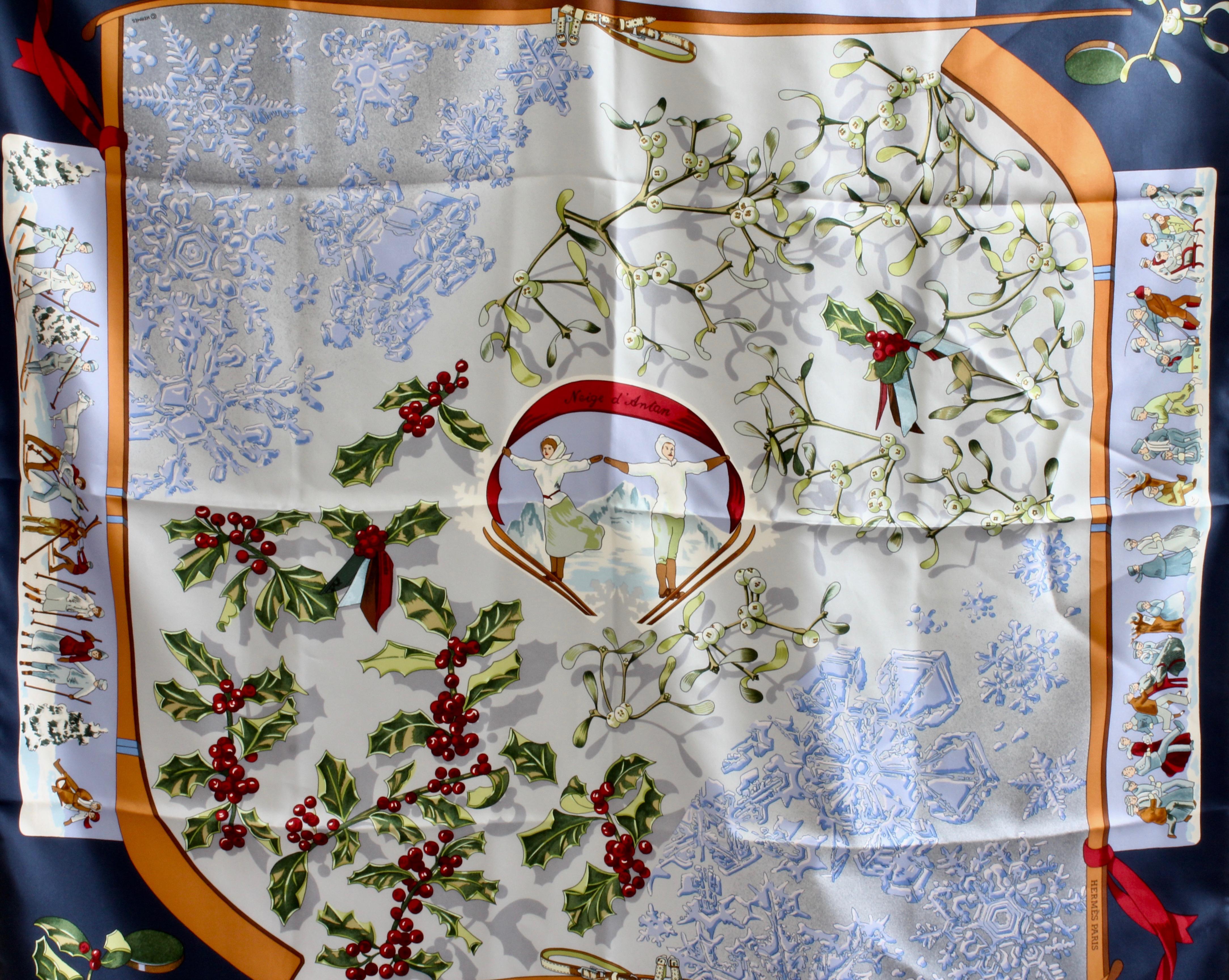 This gorgeous silk twill scarf or shawl was designed by artist Caty Latham for Hermes, and released in 1989.  Very hard to find in this condition and in this blue colorway.  In very good condition, it appears this piece was hardly, if ever, worn. 