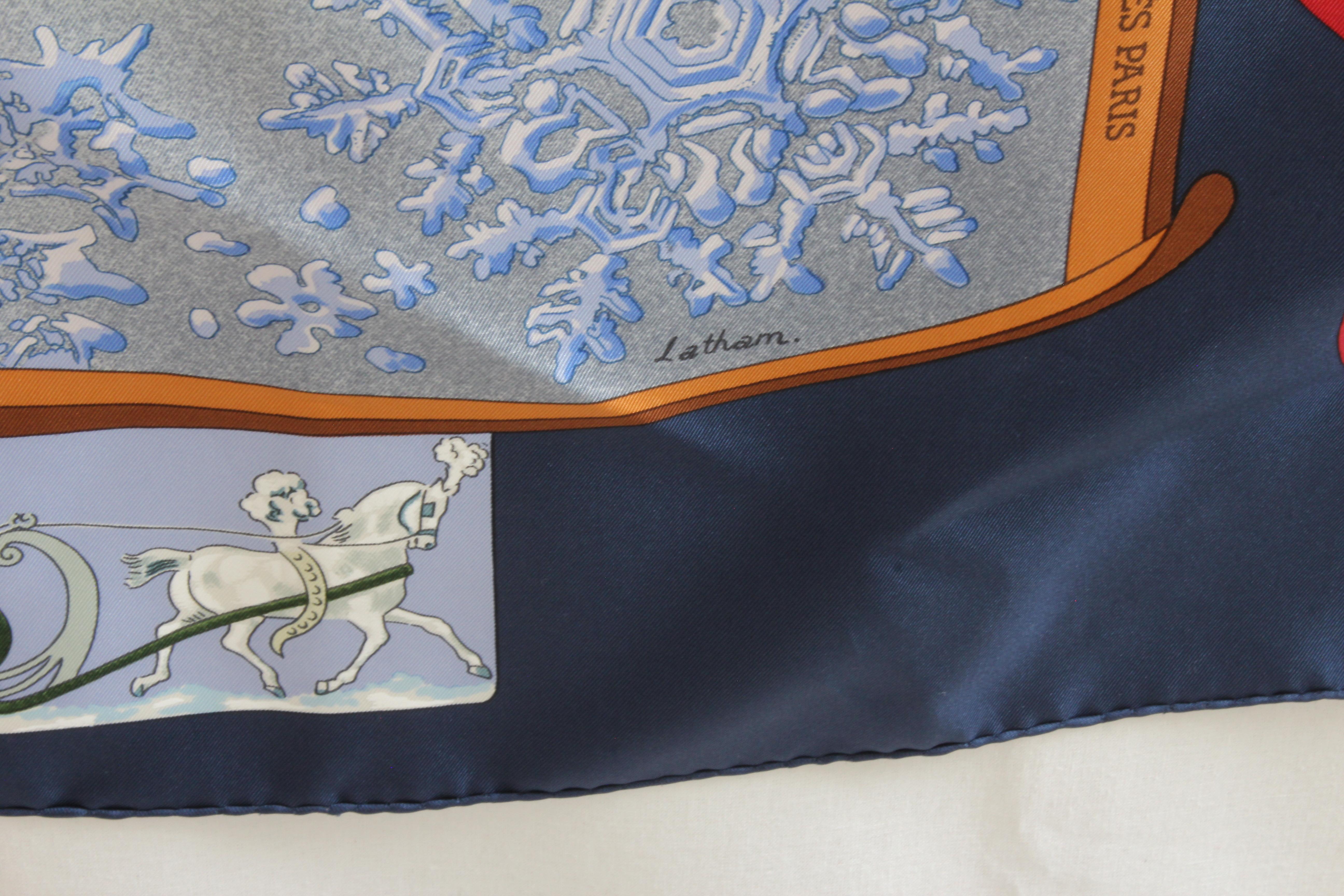 Hermes  by Caty Latham Neige D'Antan Silk Twill Scarf Shawl 90cm Carre, 1989 6