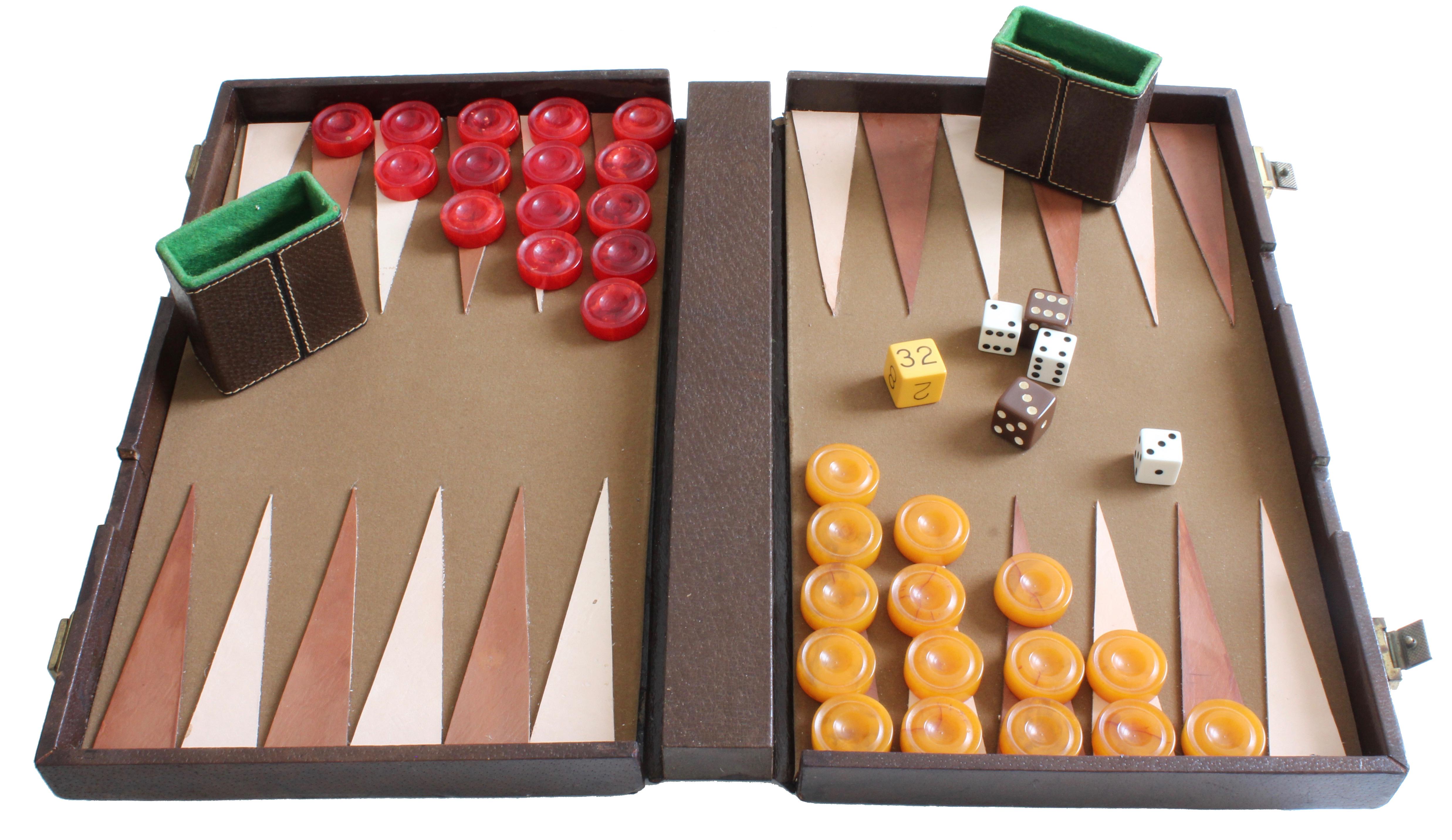 Women's or Men's Vintage Gucci Travel Backgammon Set Rare GG Logo Canvas Leather Trim 1960s 
