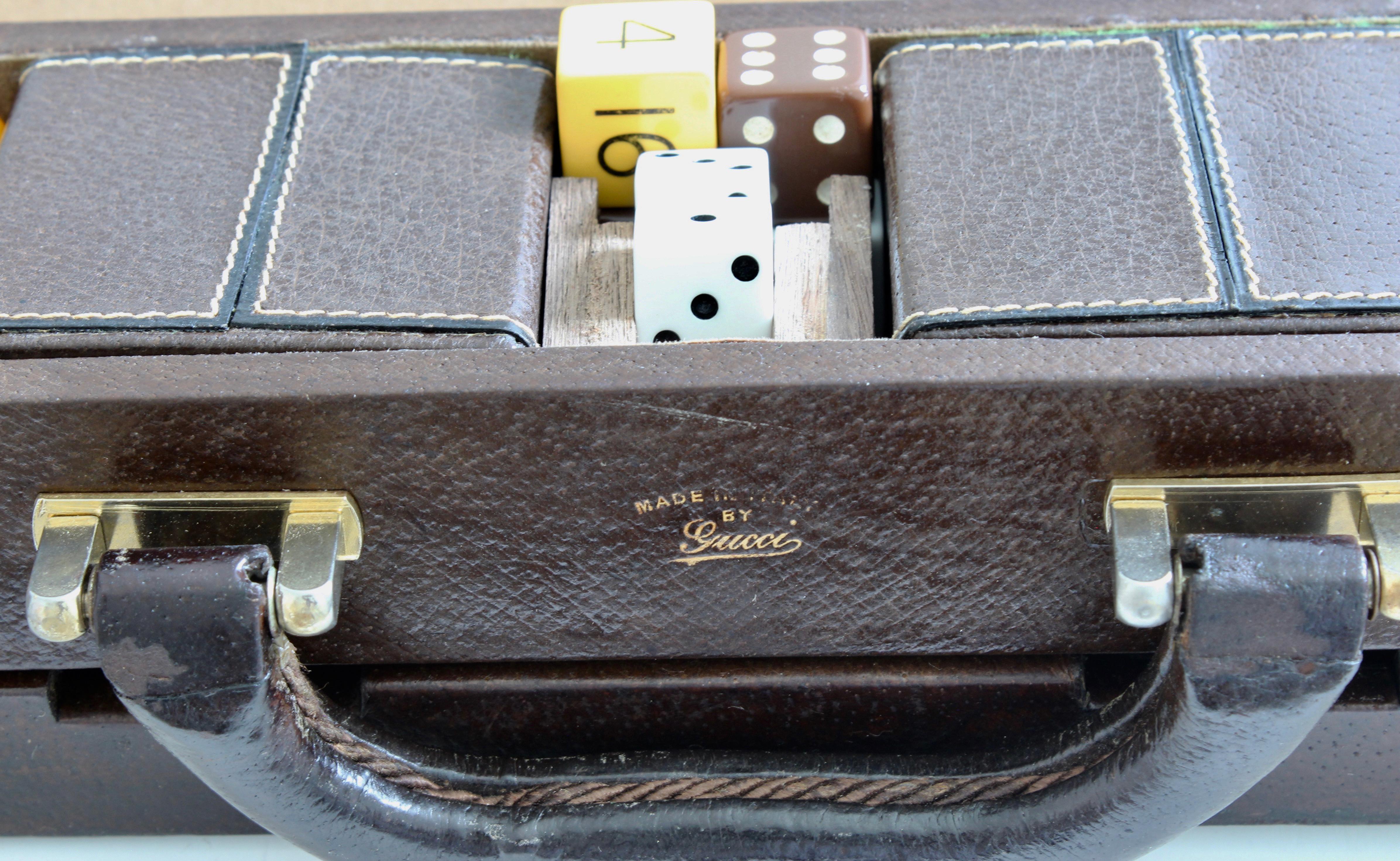 Vintage Gucci Travel Backgammon Set Rare GG Logo Canvas Leather Trim 1960s  6