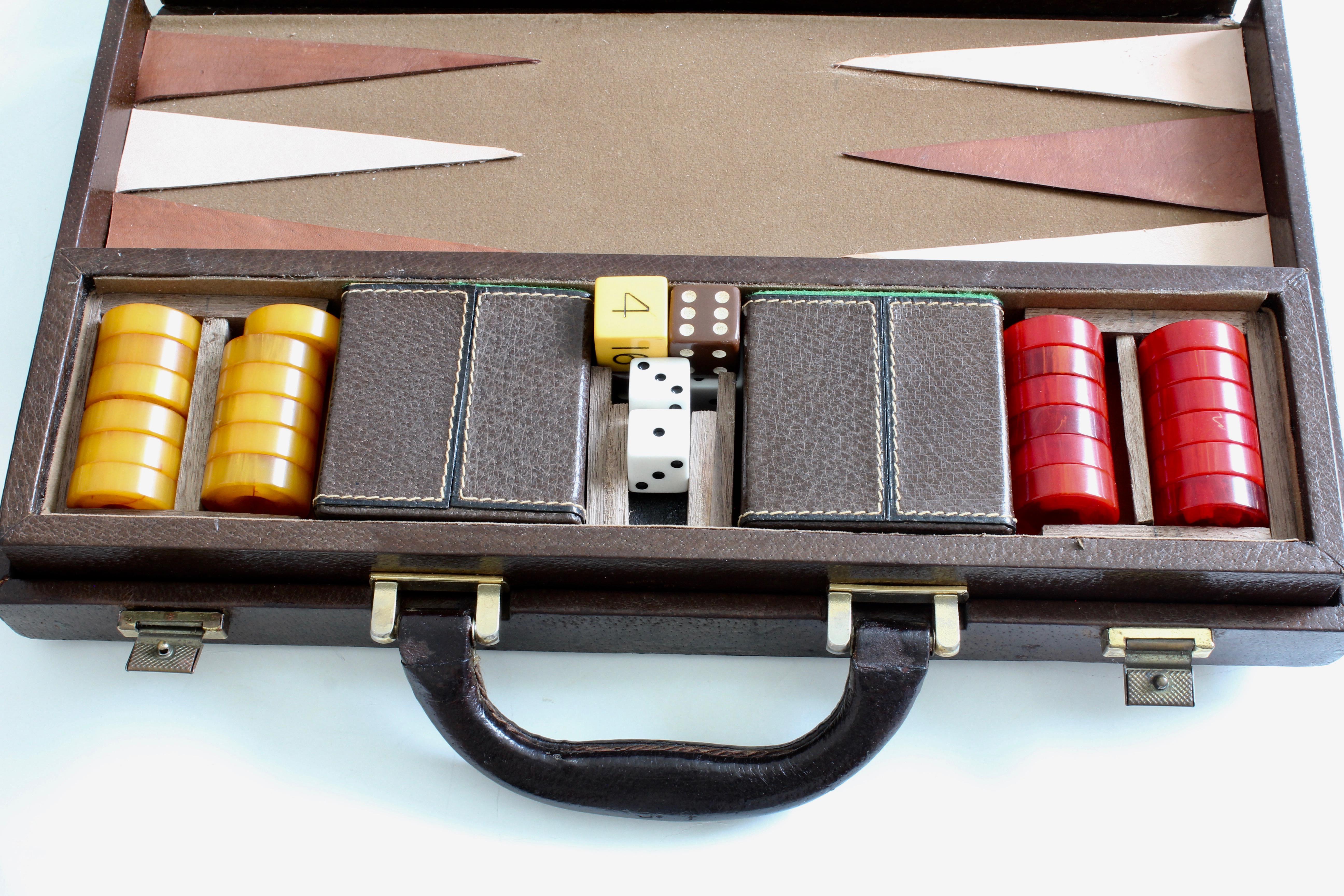 Vintage Gucci Travel Backgammon Set seltenes GG Logo Canvas Lederbesatz der 1960er Jahre 8