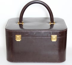 Rare Hermes Box Leather Train Case Vanity with Mirror Travel Carry On Bag 1950s