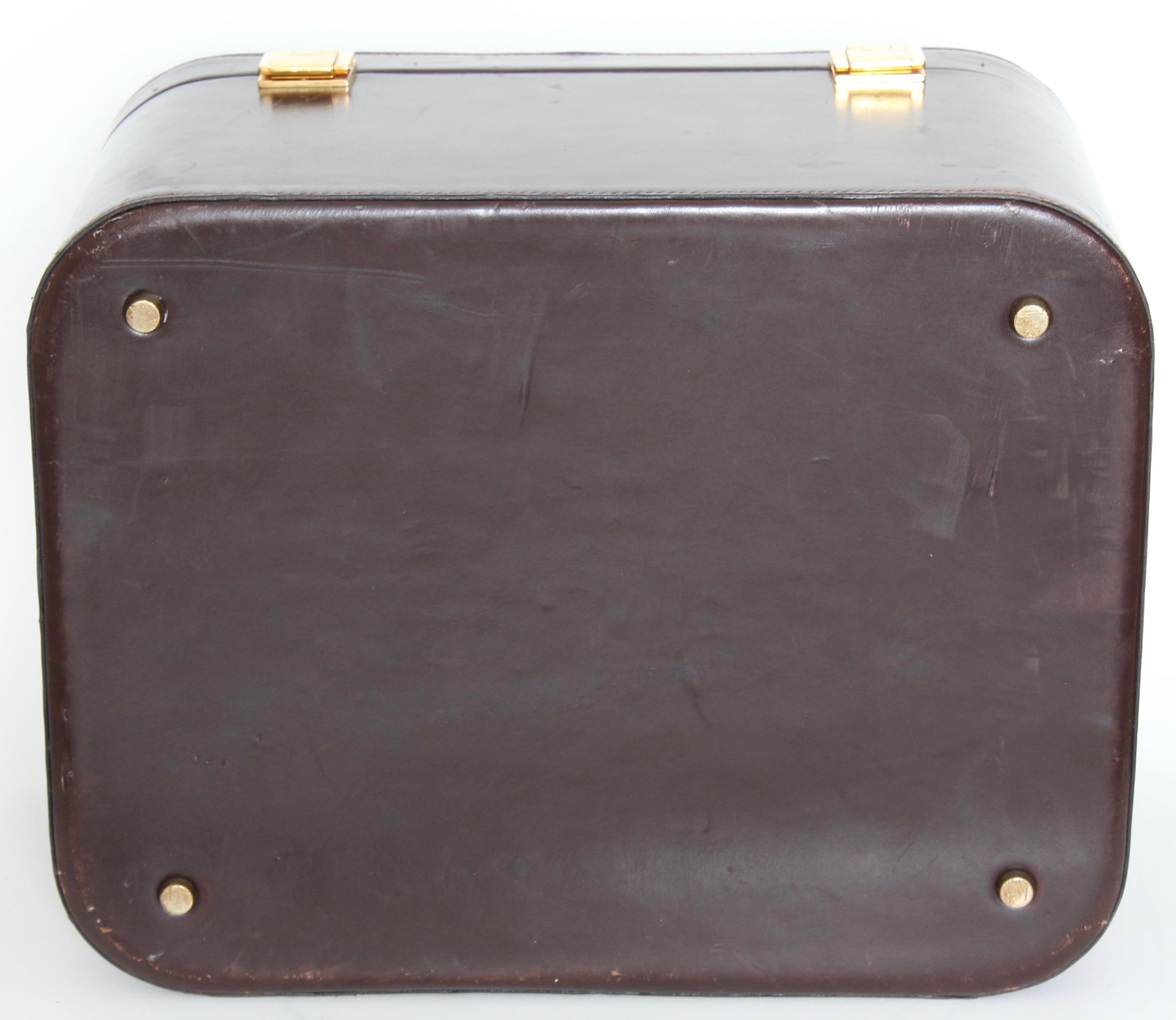 Women's or Men's Rare Hermes Box Leather Train Case Vanity with Mirror Travel Carry On Bag 1950s