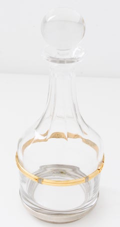 Rare Gucci Crystal Wine Decanter with Stopper GG Logo Gold Silver Rope Motif 70s
