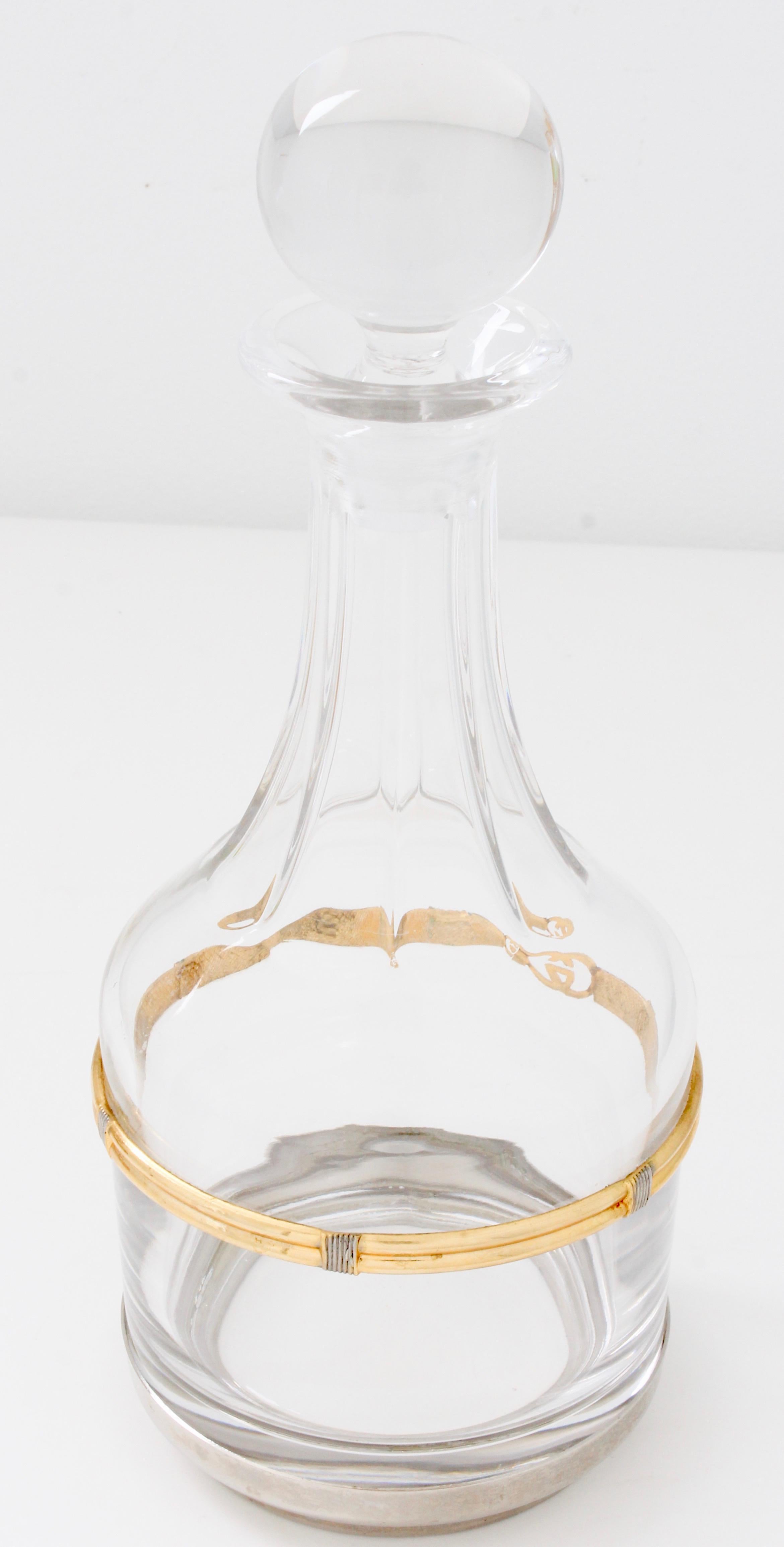 Seltene Gucci Kristall Wein Dekanter mit Stopper GG Logo Gold Silber Seilmotiv 70er Jahre (Grau)