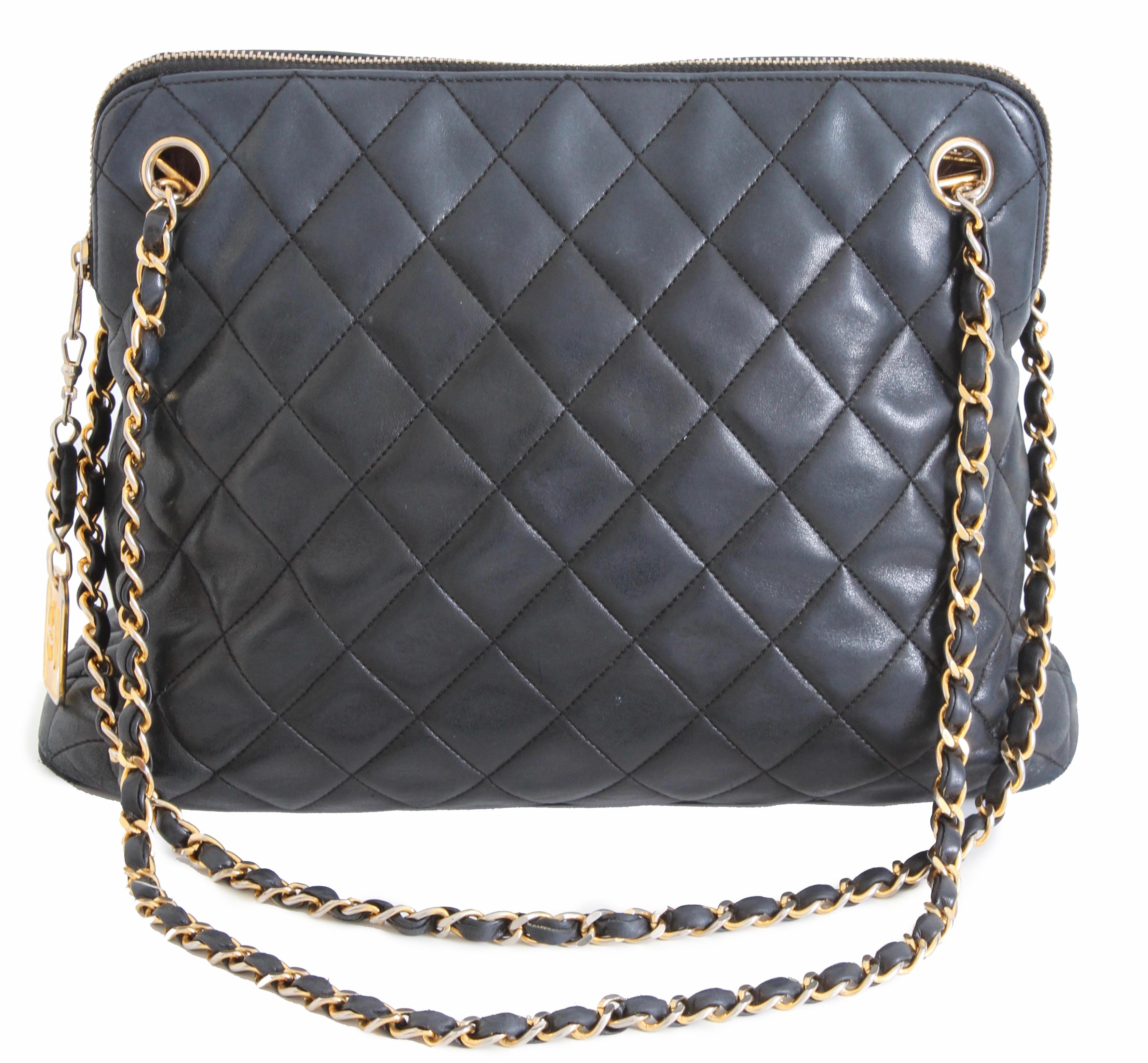 Iconic Chanel Shoulder Bag Lambskin Matelasse Leather Chain Straps + Dust  Bag at 1stDibs