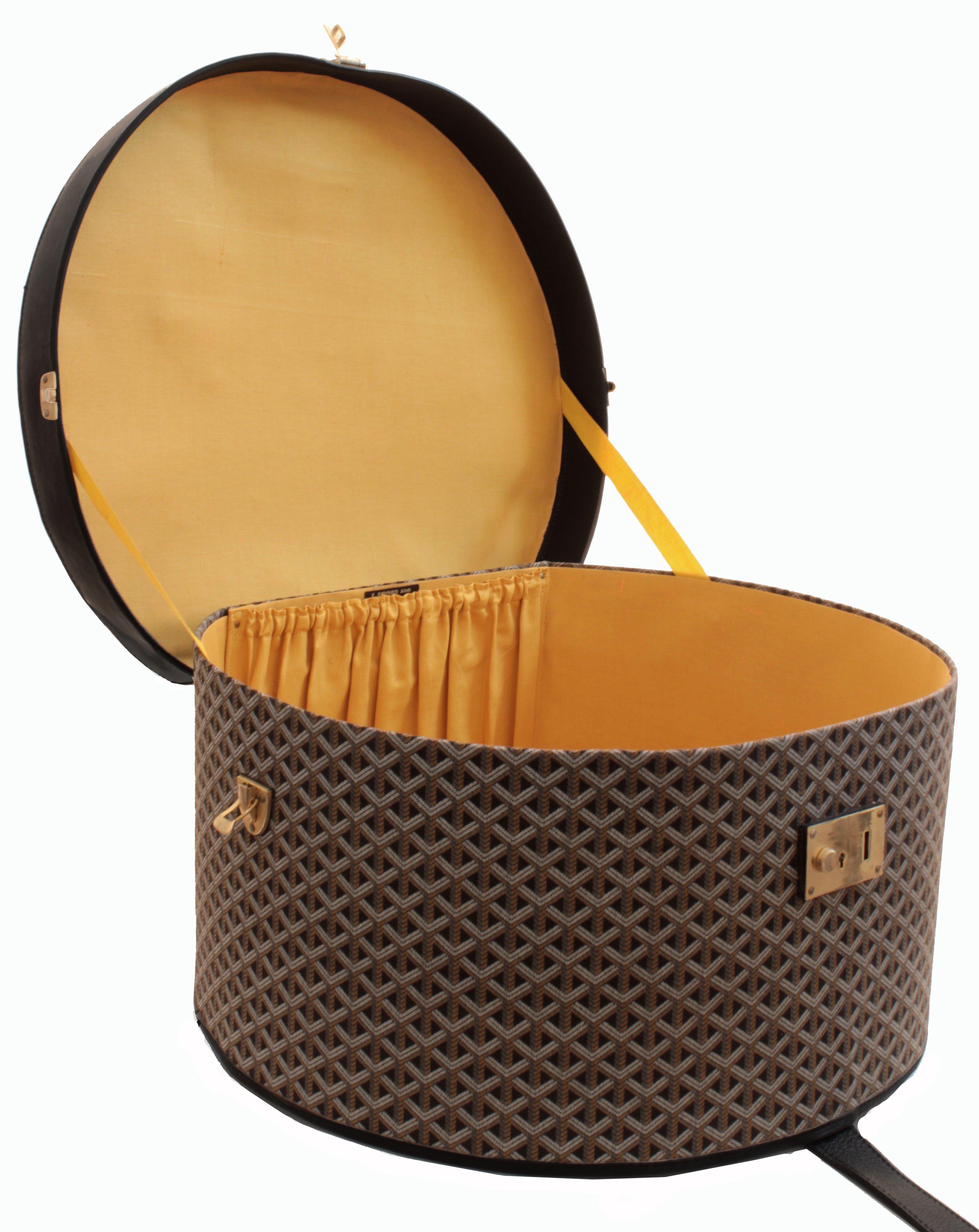 Ultra Rare Goyard Round Hat Box Travel Trunk Goyardine & Black Leather Trim 53cm 1