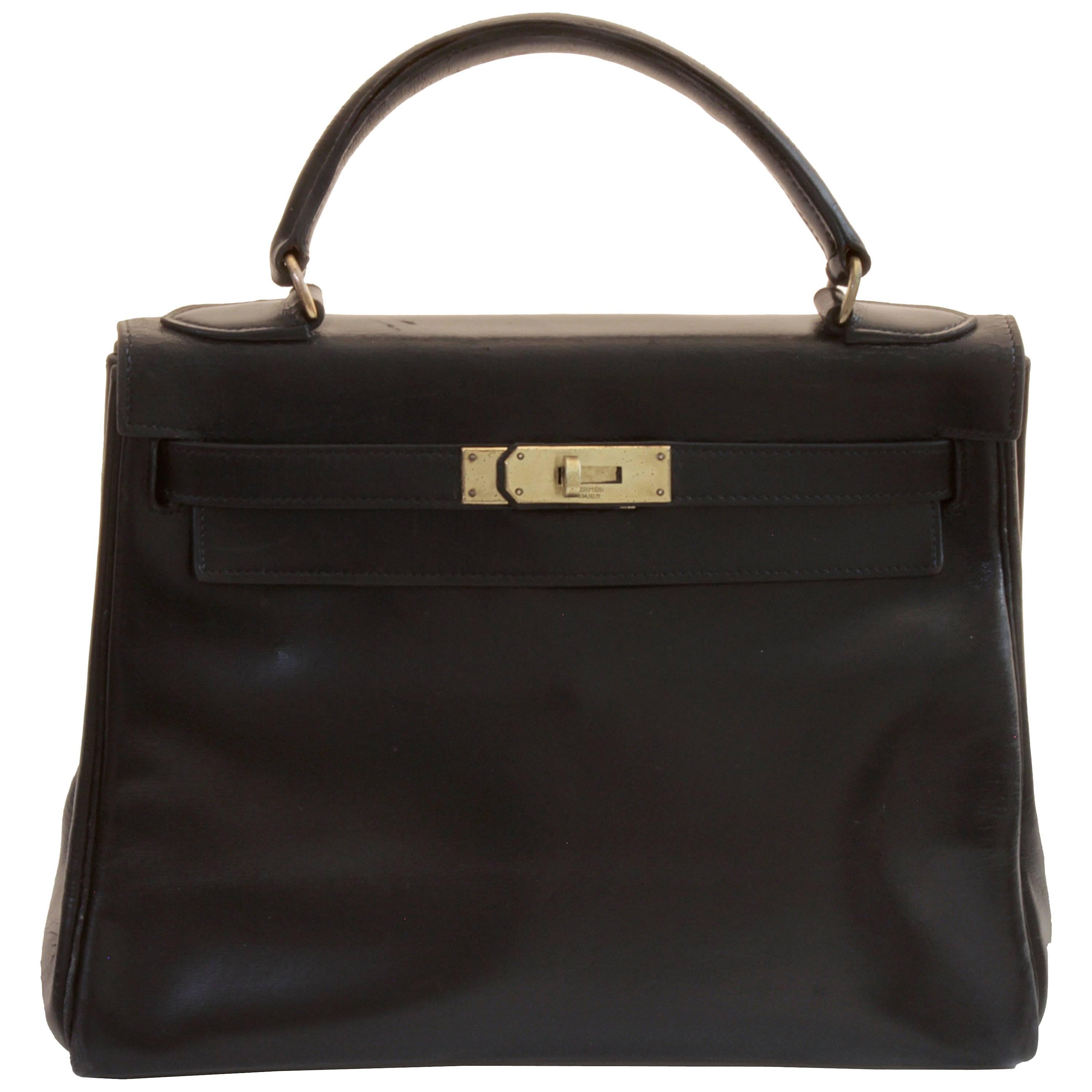 Hermes Kelly Bag 28cm Sac a Depeches Black Box Leather 1948 Vintage