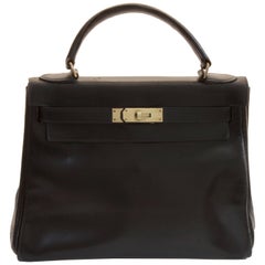 Hermes Kelly Bag 28cm Sac a Depeches Black Box Leather 1948 Vintage