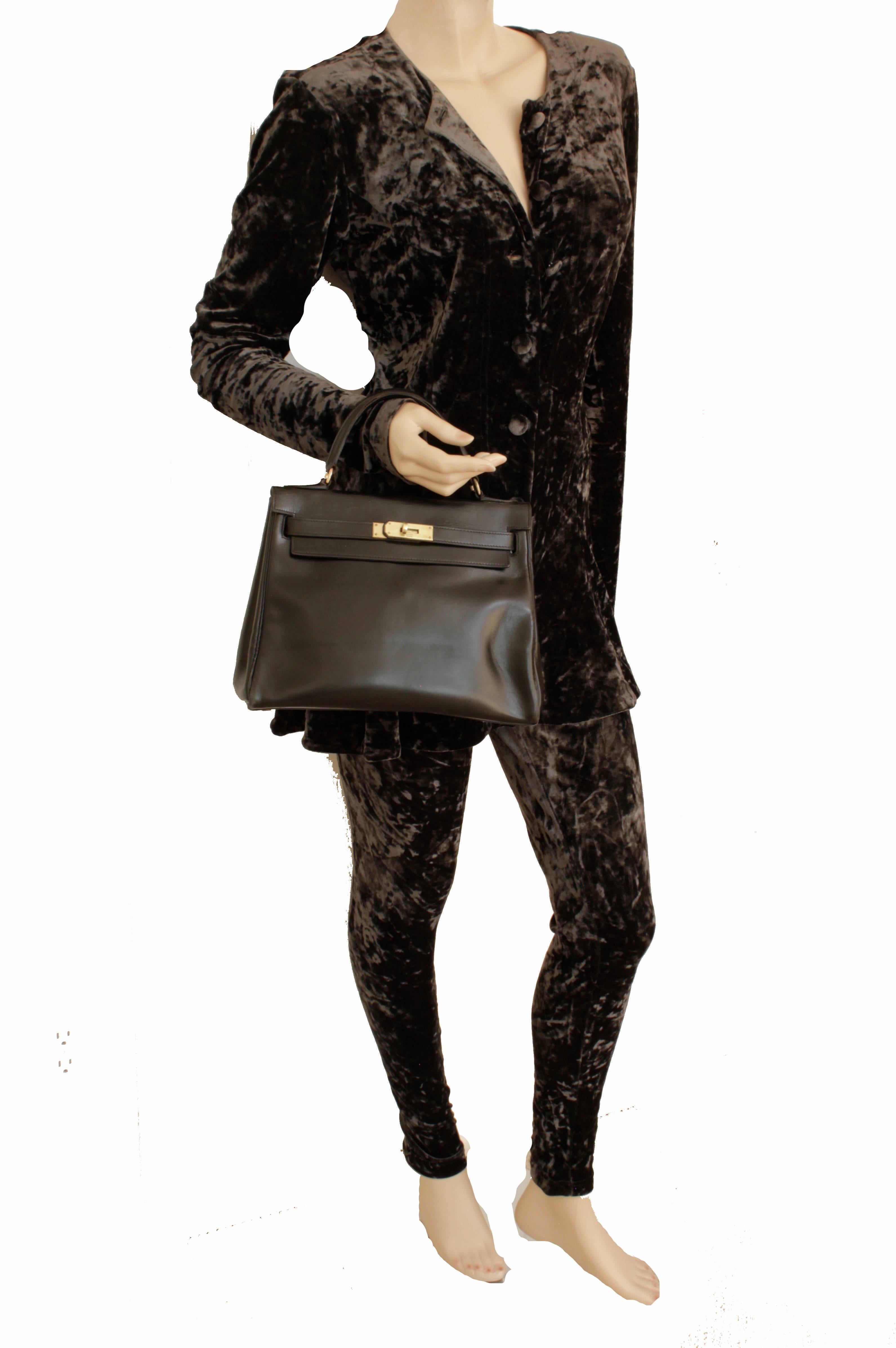 Women's Hermes Kelly Bag 28cm Sac a Depeches Black Box Leather 1948 Vintage