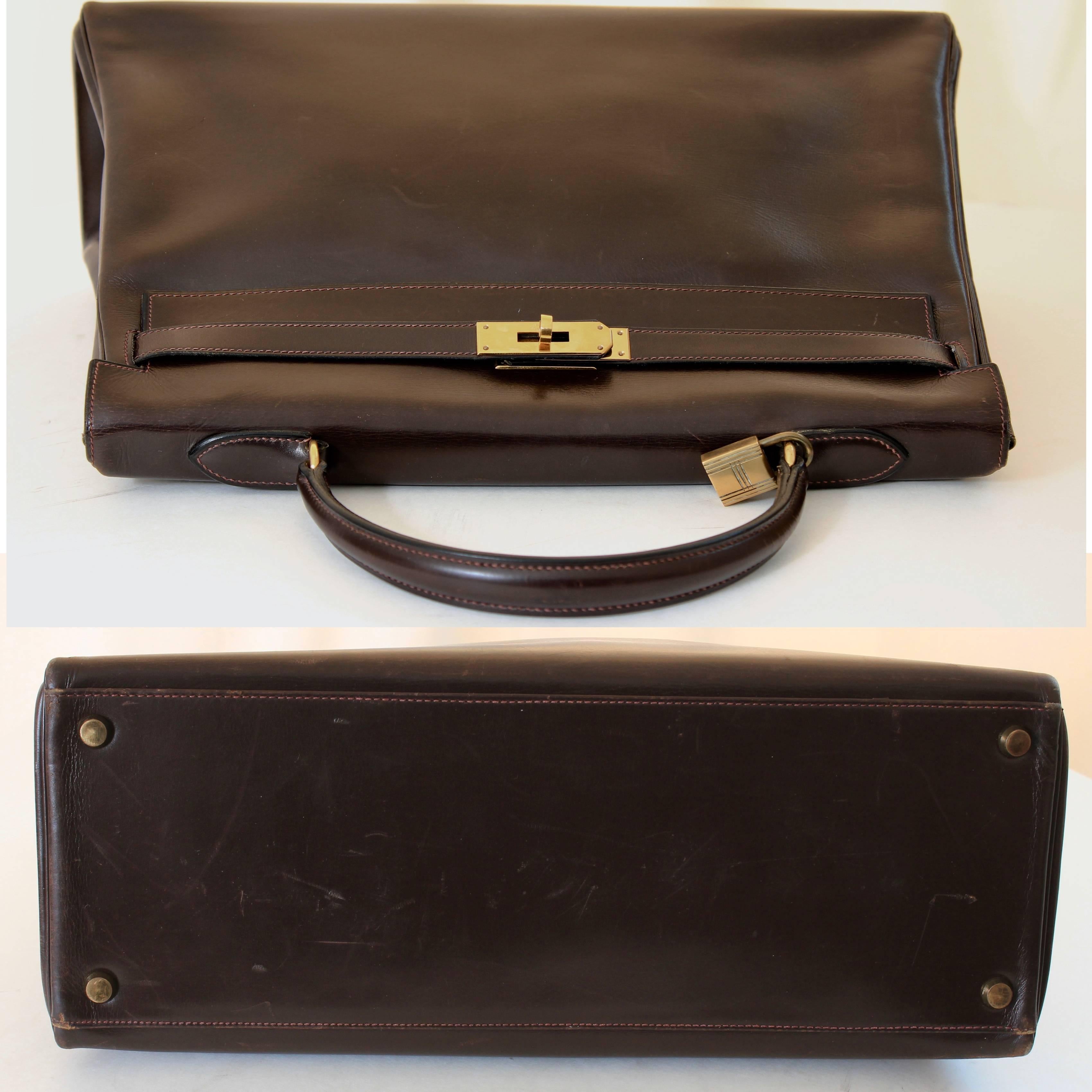 Hermes Kelly Bag 35cm Retourne Sac a Depeches Braun Box Leder Vintage 1