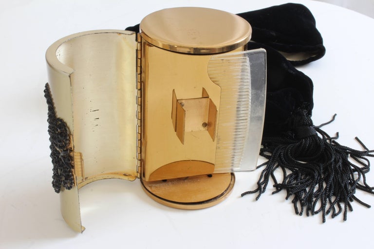 Minaudière Gold Metal Make Up Clutch + Comb Black Evening Pouch by Wadsworth 60s 5