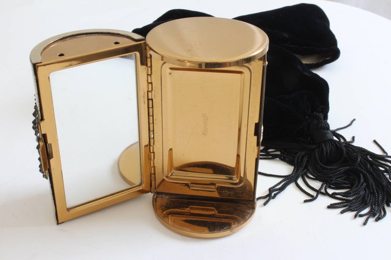 Minaudière Gold Metal Make Up Clutch + Comb Black Evening Pouch by Wadsworth 60s 6