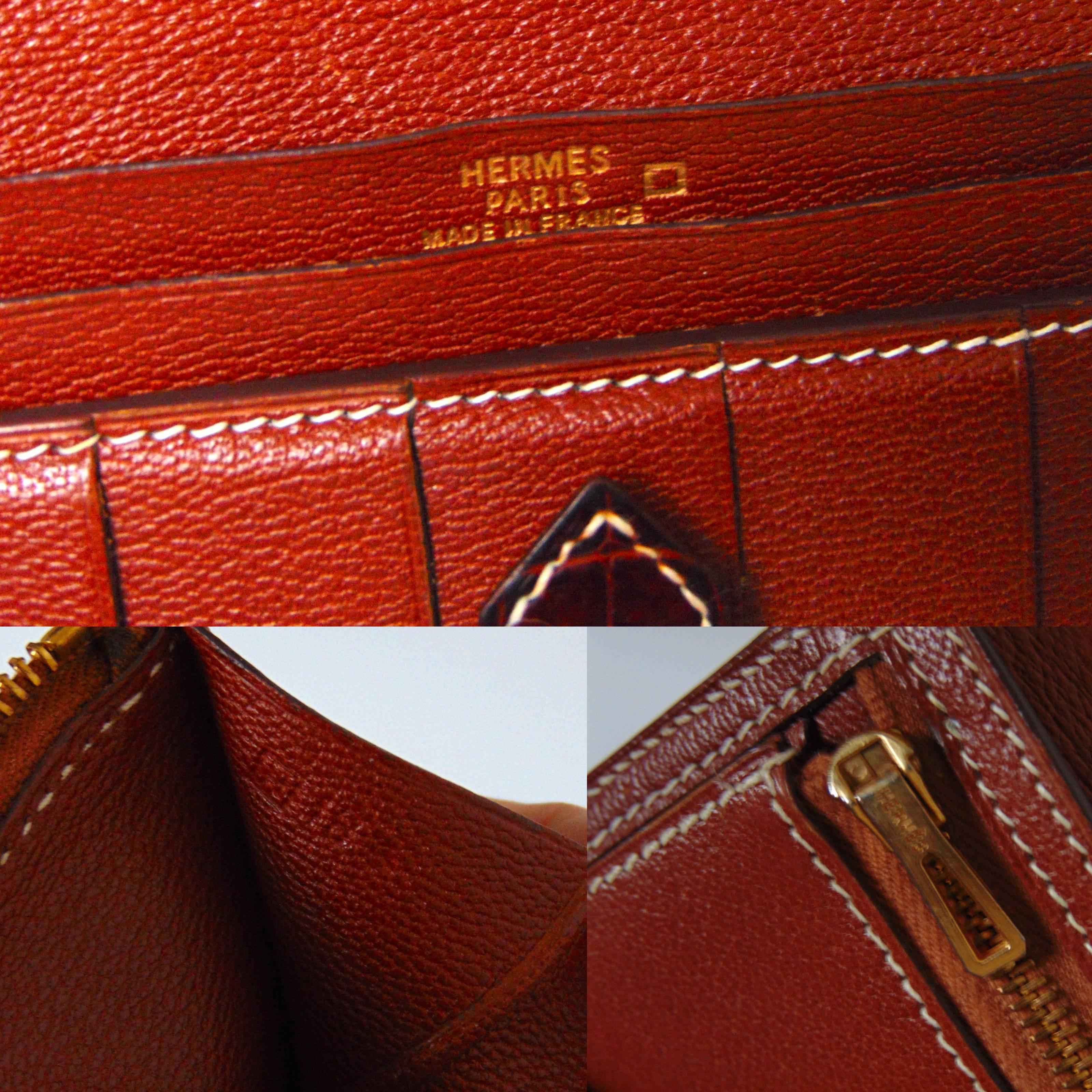 Hermes Alligator Wallet Bearn Honey Miel Croc with Contrast Stitching with Box 1