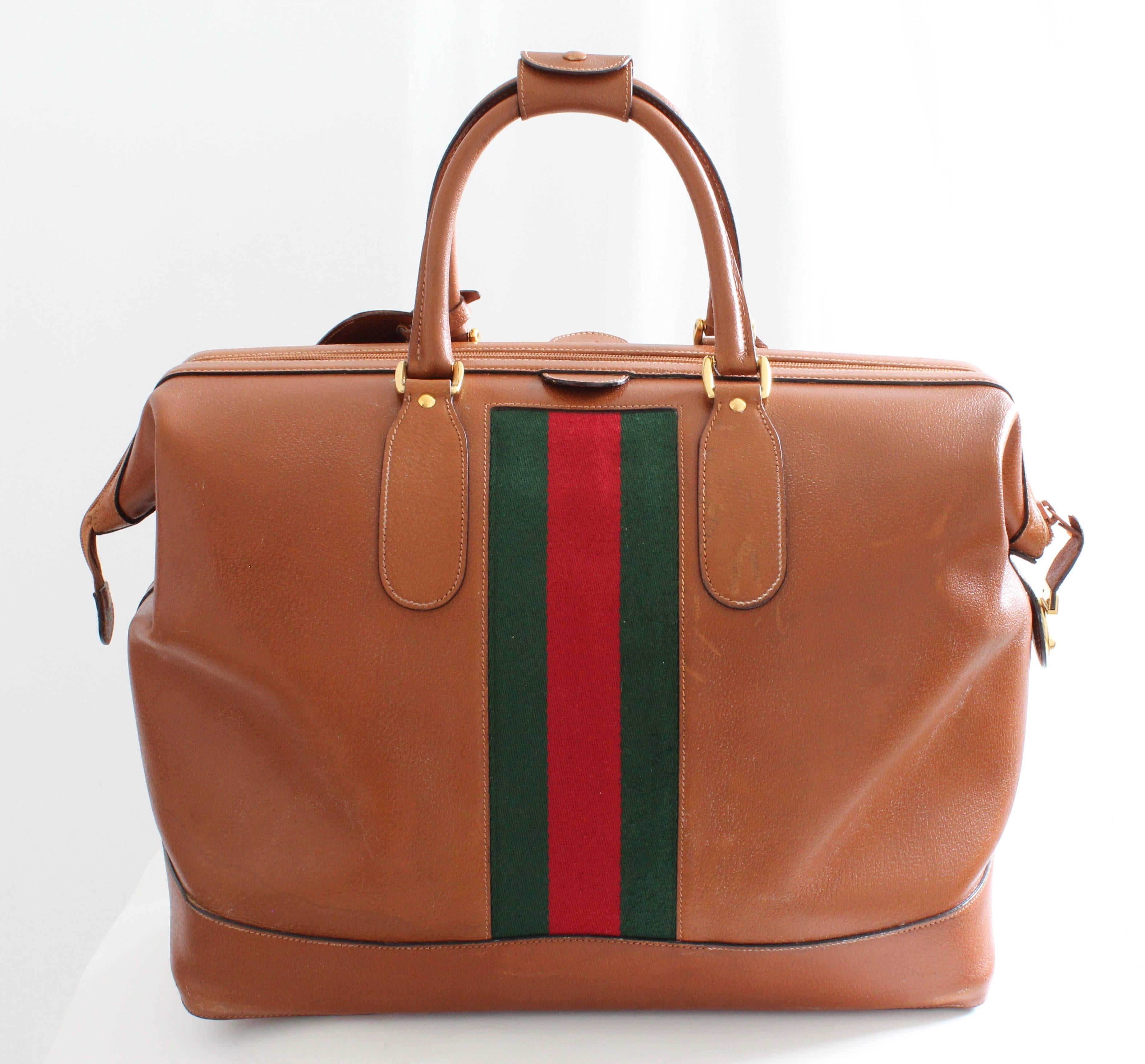 Brown Rare Gucci Saddle Leather Doctors Bag Duffel 50cm Weekender Luggage Vintage 