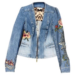 S/S 2003 Roberto Cavalli tattoo embroidered denim jacket
