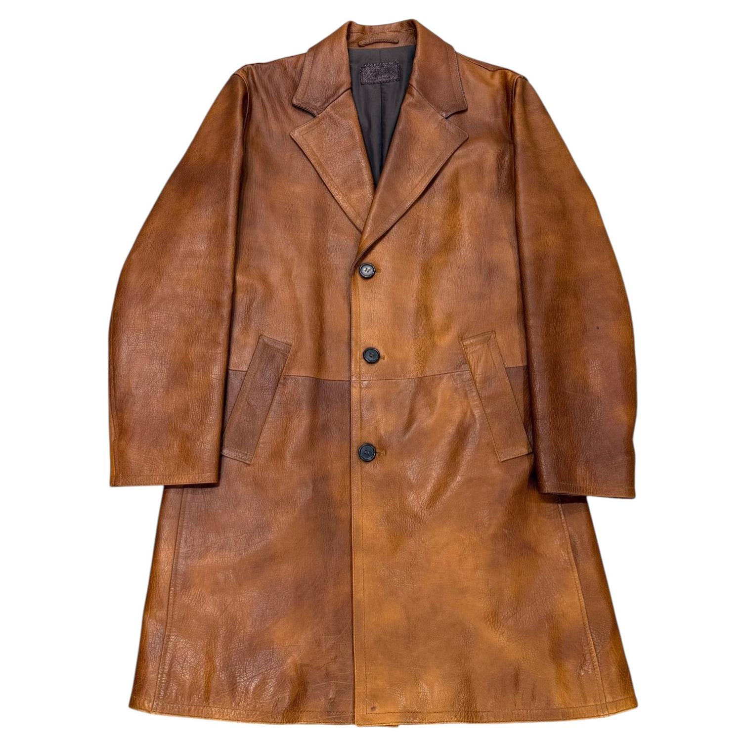 F/W 2002 Prada runway distressed leather trench coat For Sale