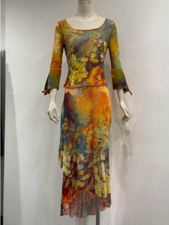 Set aus geblümtem Netz-Oberteil und Rock von Roberto Cavalli aus den 2000er Jahren