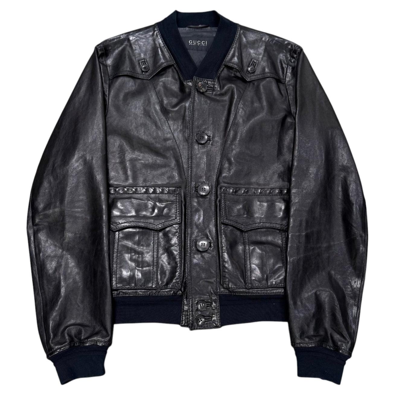 Chaqueta bomber de cuero estilo cargo de Gucci de los años 2000