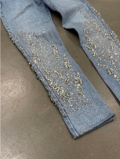 1999 Roberto Cavalli crystal embellished denim straight jeans