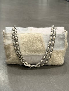 2010 Chanel shearling tweed patchwork big flap bag