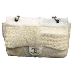 2010 Chanel shearling tweed patchwork big flap bag