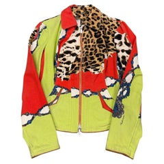 Giacca in denim patchwork con stampa leopardata di Roberto Cavalli degli anni 2000