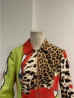 2000s Roberto Cavalli leopard printed patchwork denim jacket