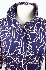 Oscar De La Renta Blue and Pink Graphic Floral Print Dress